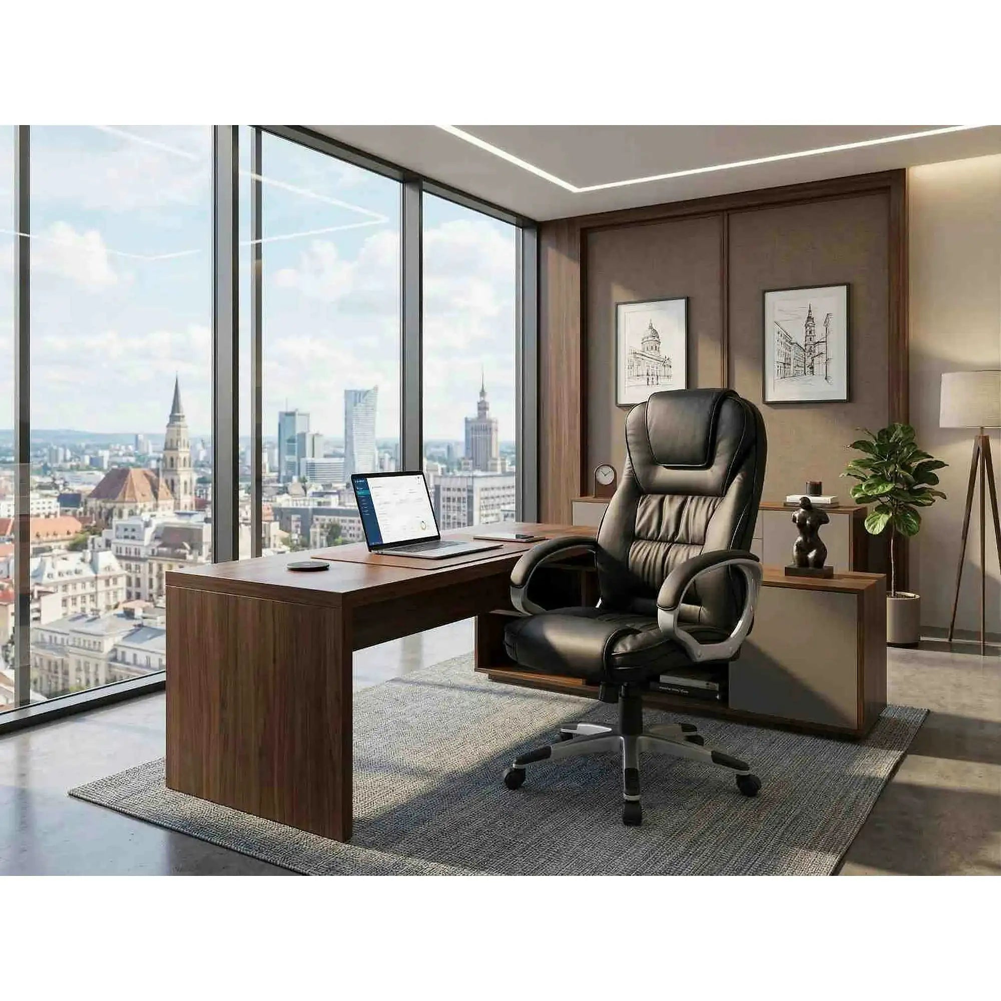 Scaun de birou Q-031, negru, piele ecologica, 64x48x112/120 cm