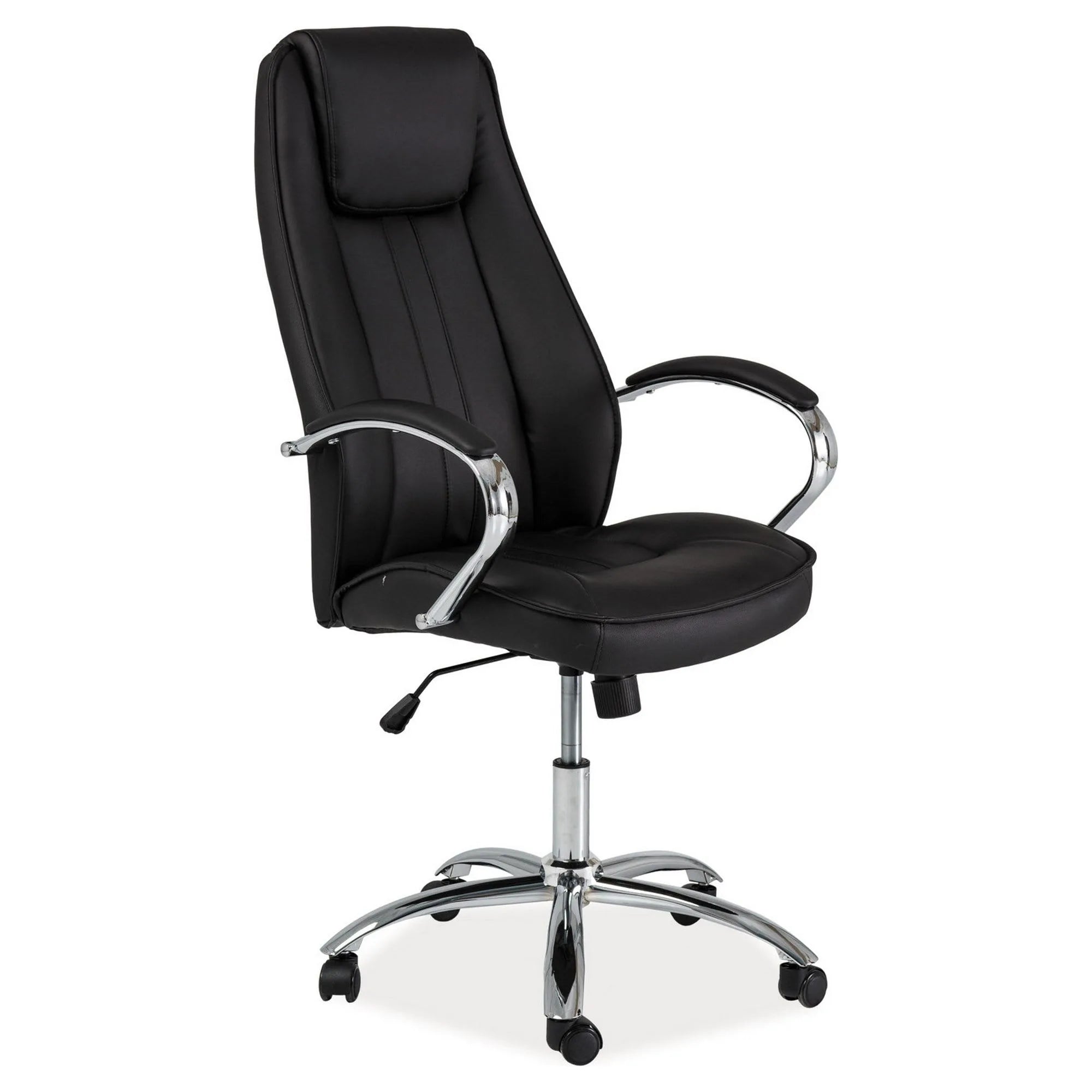 Scaun de birou Q-036, negru/crom, piele ecologica/metal/cauciuc, 61x53x117/127 cm