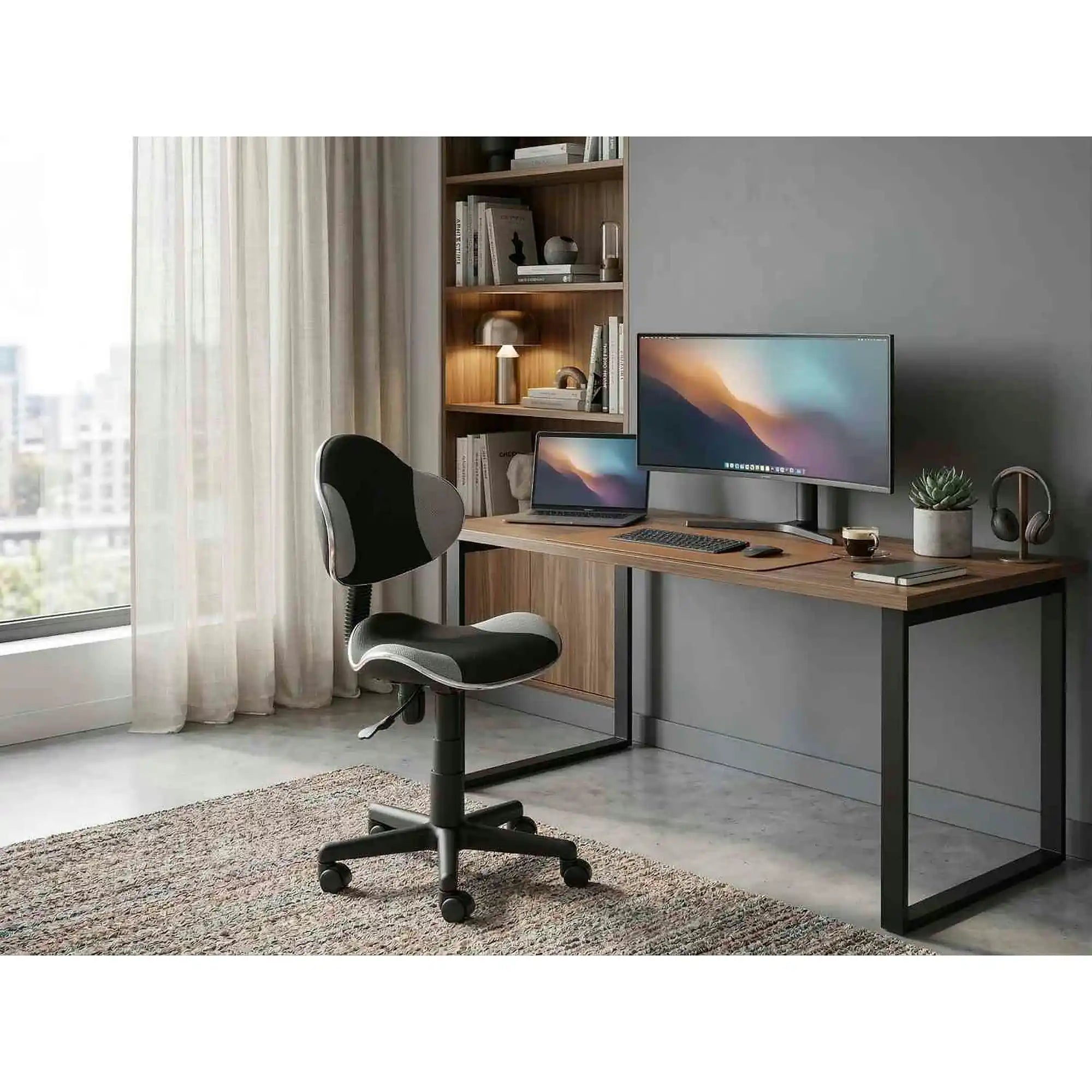 Scaun de birou Q-G2, negru/gri, stofa/plastic/metal, 48x41x80/92 cm