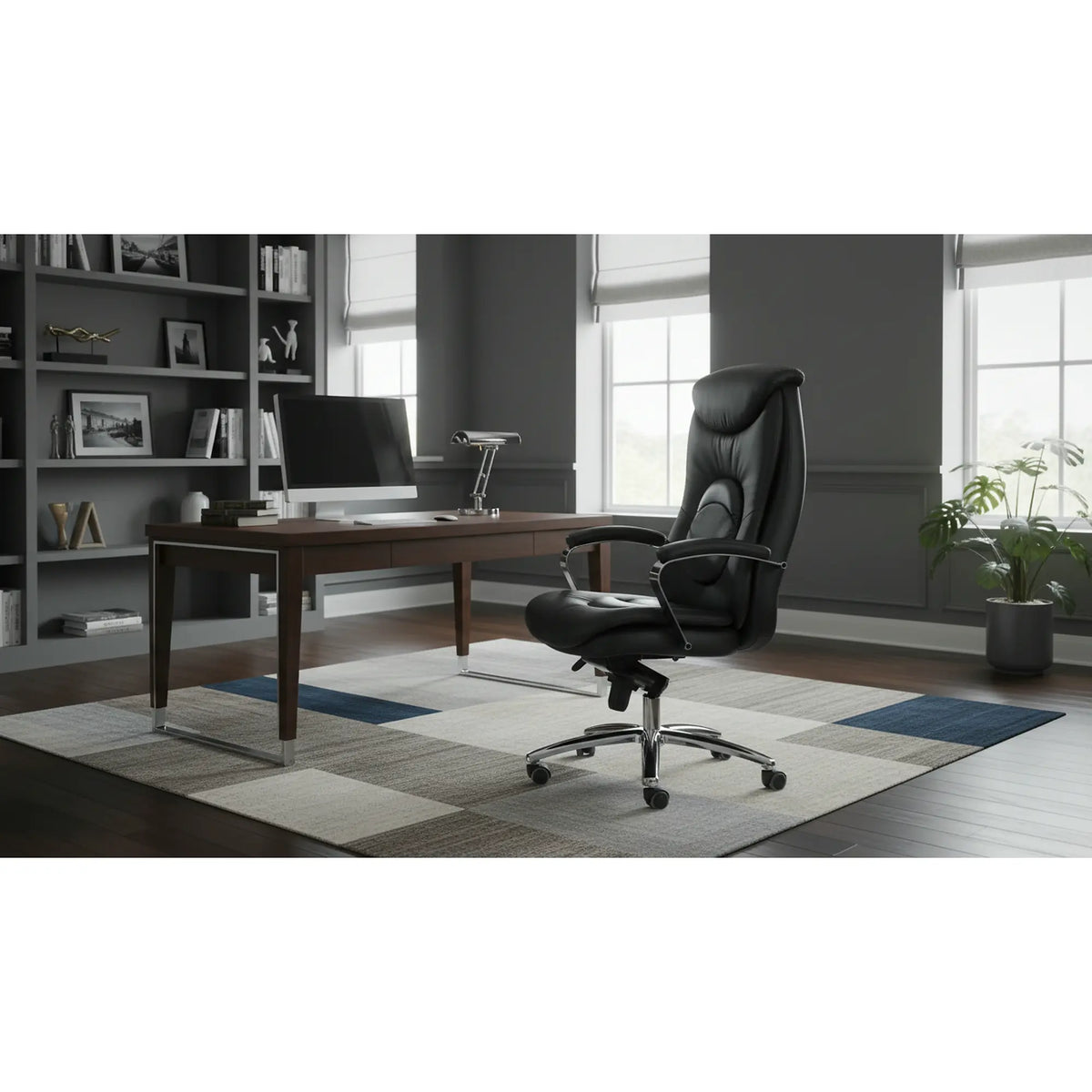 Scaun de birou QUAD, negru, piele ecologica perforata, metal, 63x70x124/132 cm