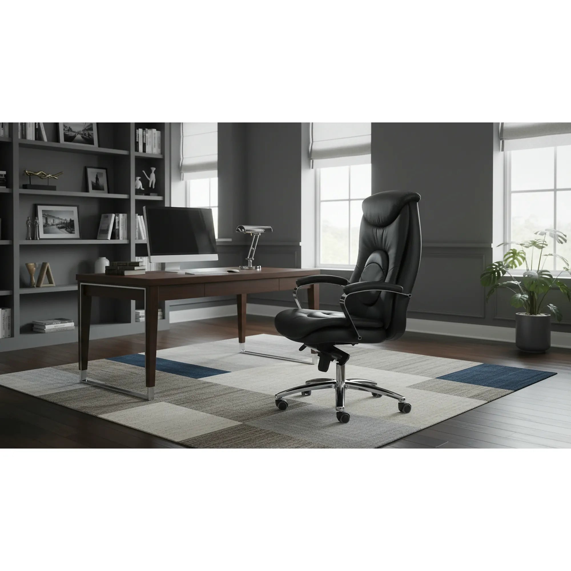 Scaun de birou QUAD, negru, piele ecologica perforata, metal, 63x70x124/132 cm