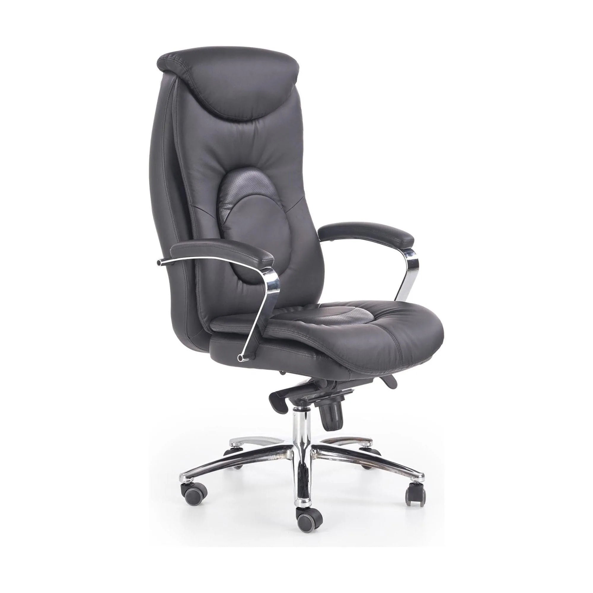 Scaun de birou QUAD, negru, piele ecologica perforata, metal, 63x70x124/132 cm