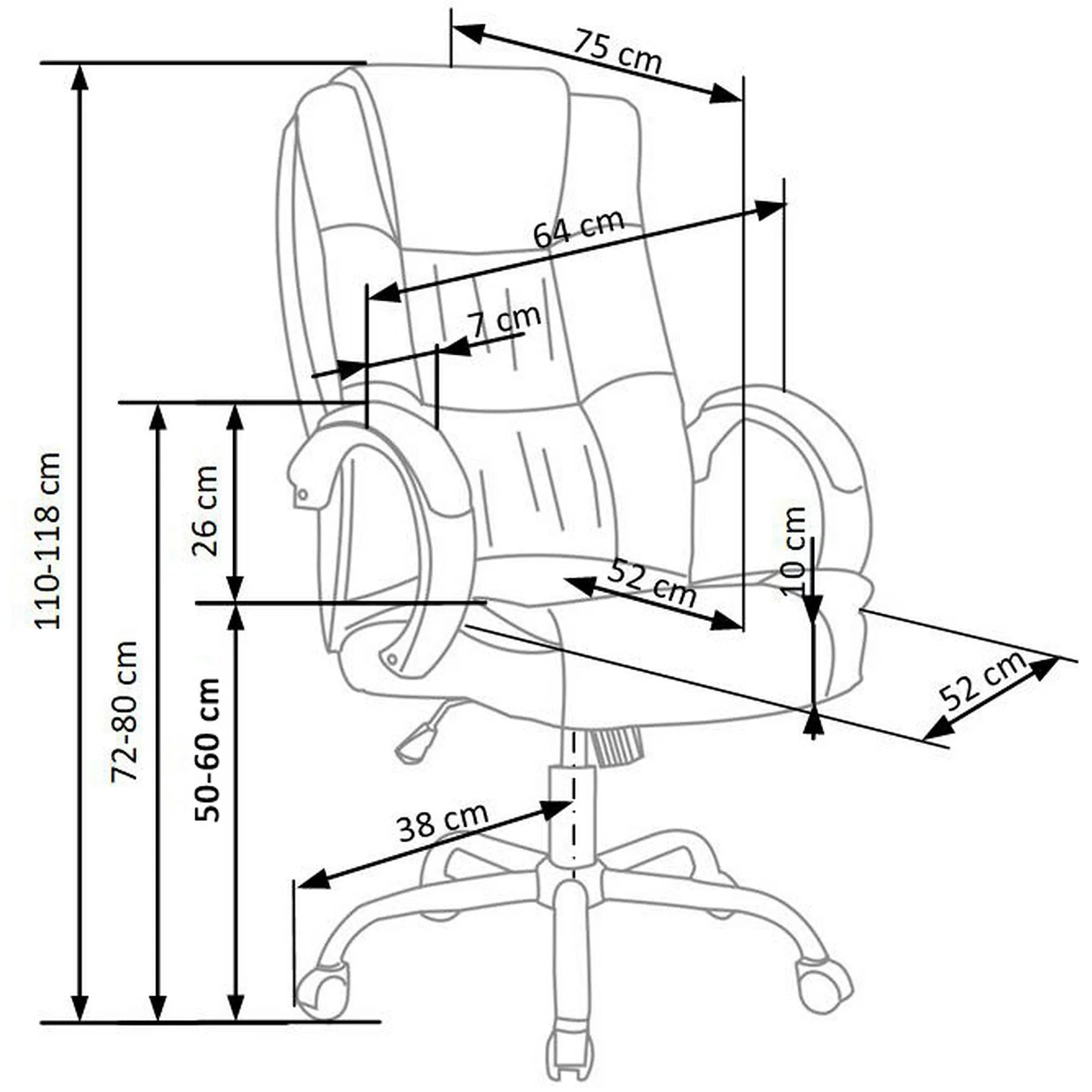 Scaun de birou RELAX, gri, piele ecologica, 64x75x110/118 cm
