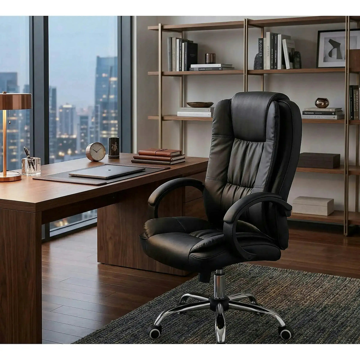 Scaun de birou RELAX, negru, piele ecologica, 64x75x110/118 cm