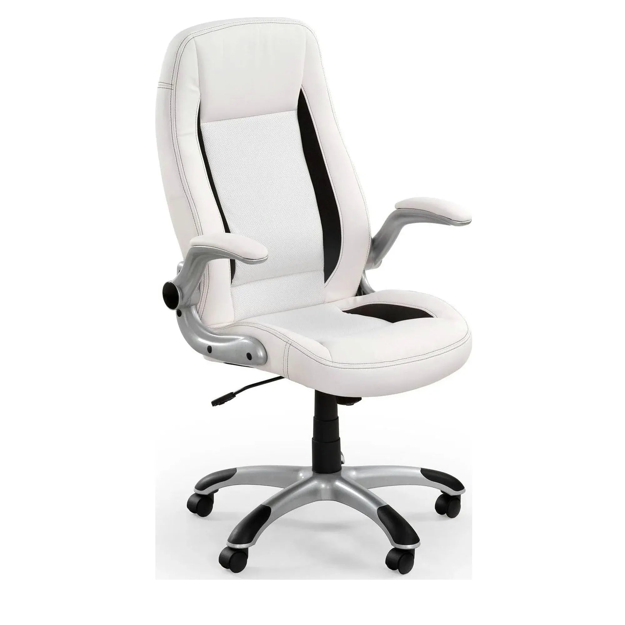 Scaun de birou SATURN, alb, piele ecologica perforata, 67x65x112/120 cm