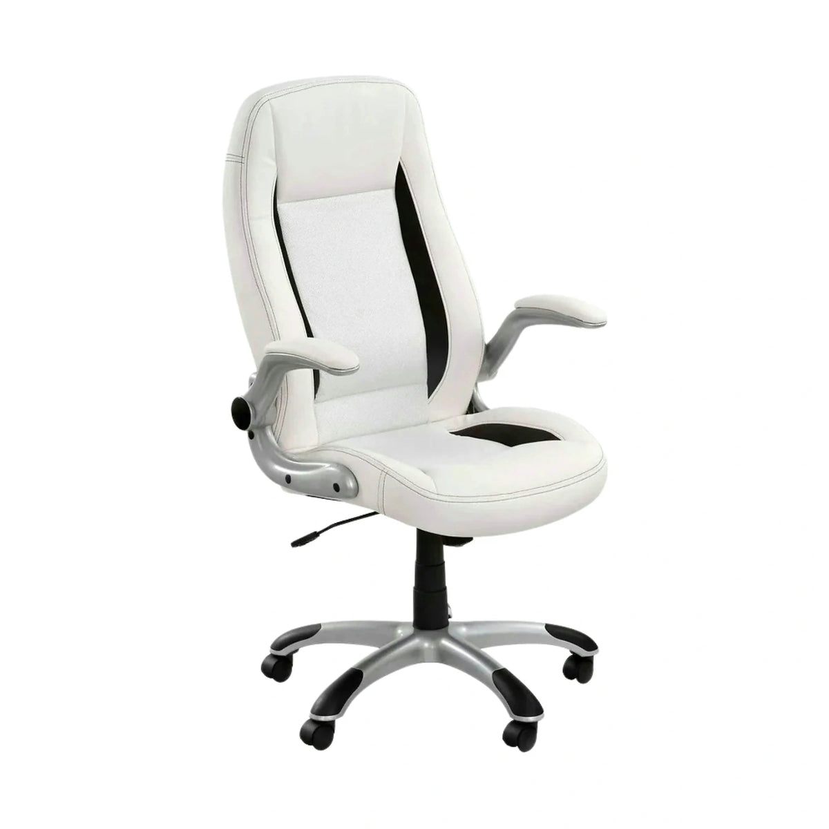 Scaun de birou SATURN, alb, piele ecologica perforata, 67x65x112/120 cm