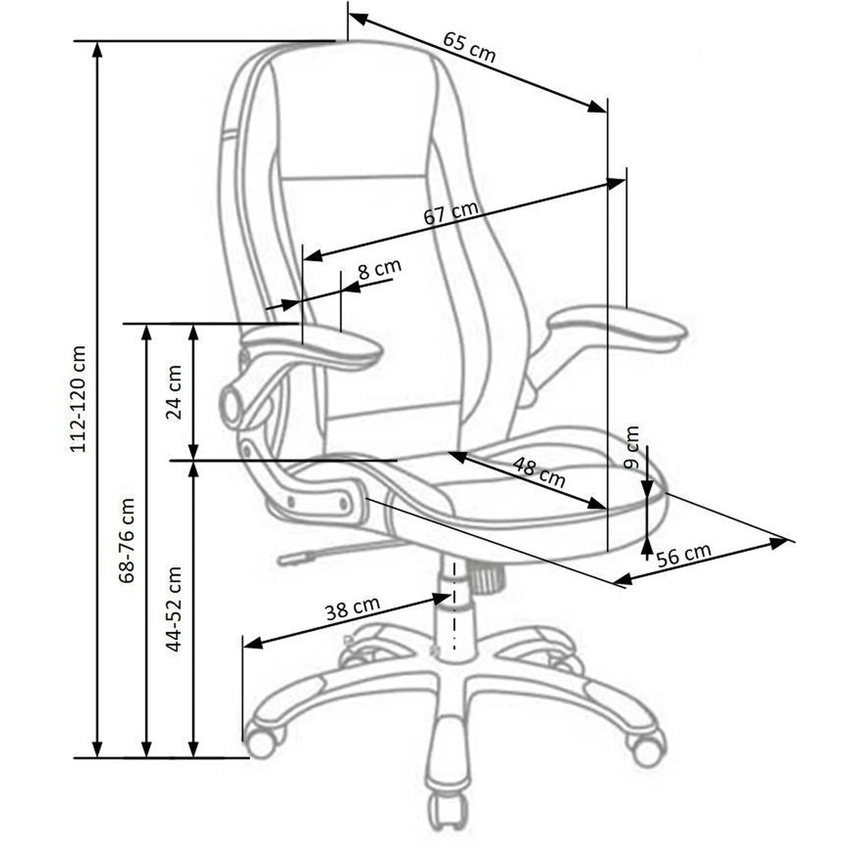 Scaun de birou SATURN, alb, piele ecologica perforata, 67x65x112/120 cm