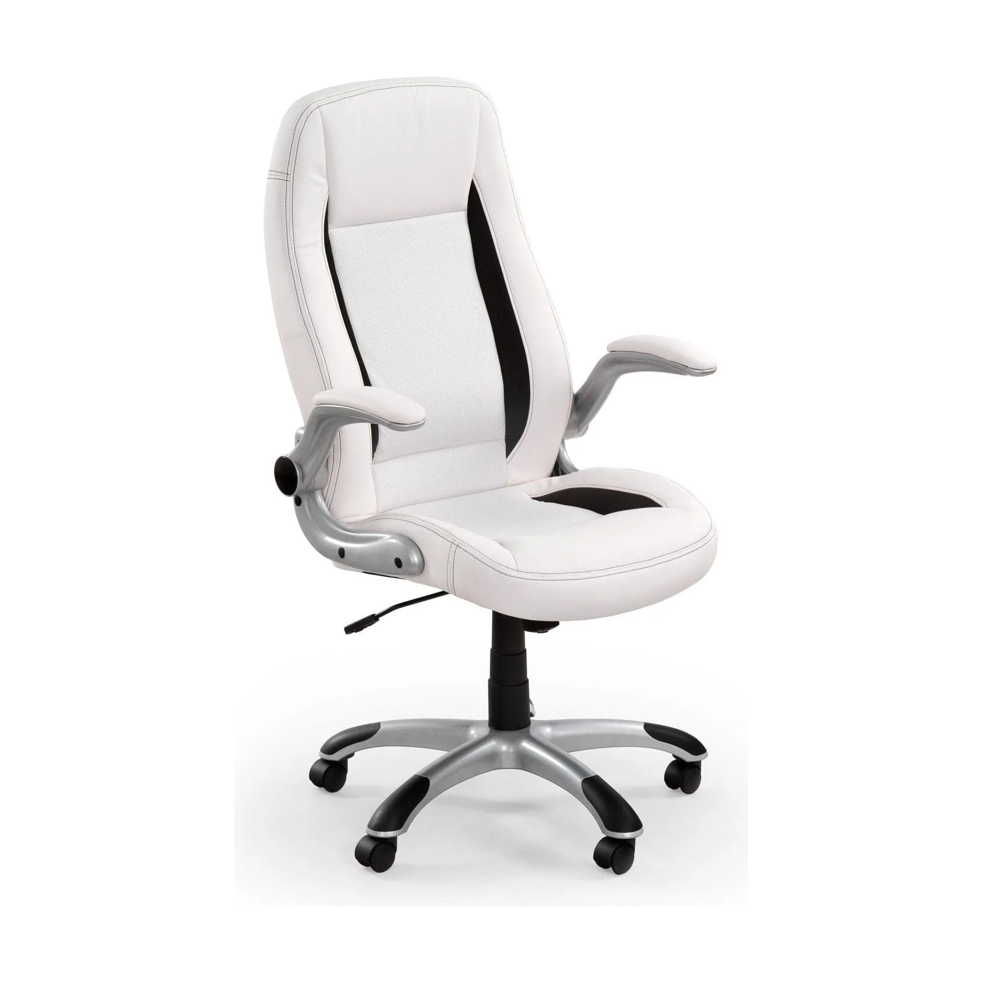 Scaun de birou SATURN, alb, piele ecologica perforata, 67x65x112/120 cm