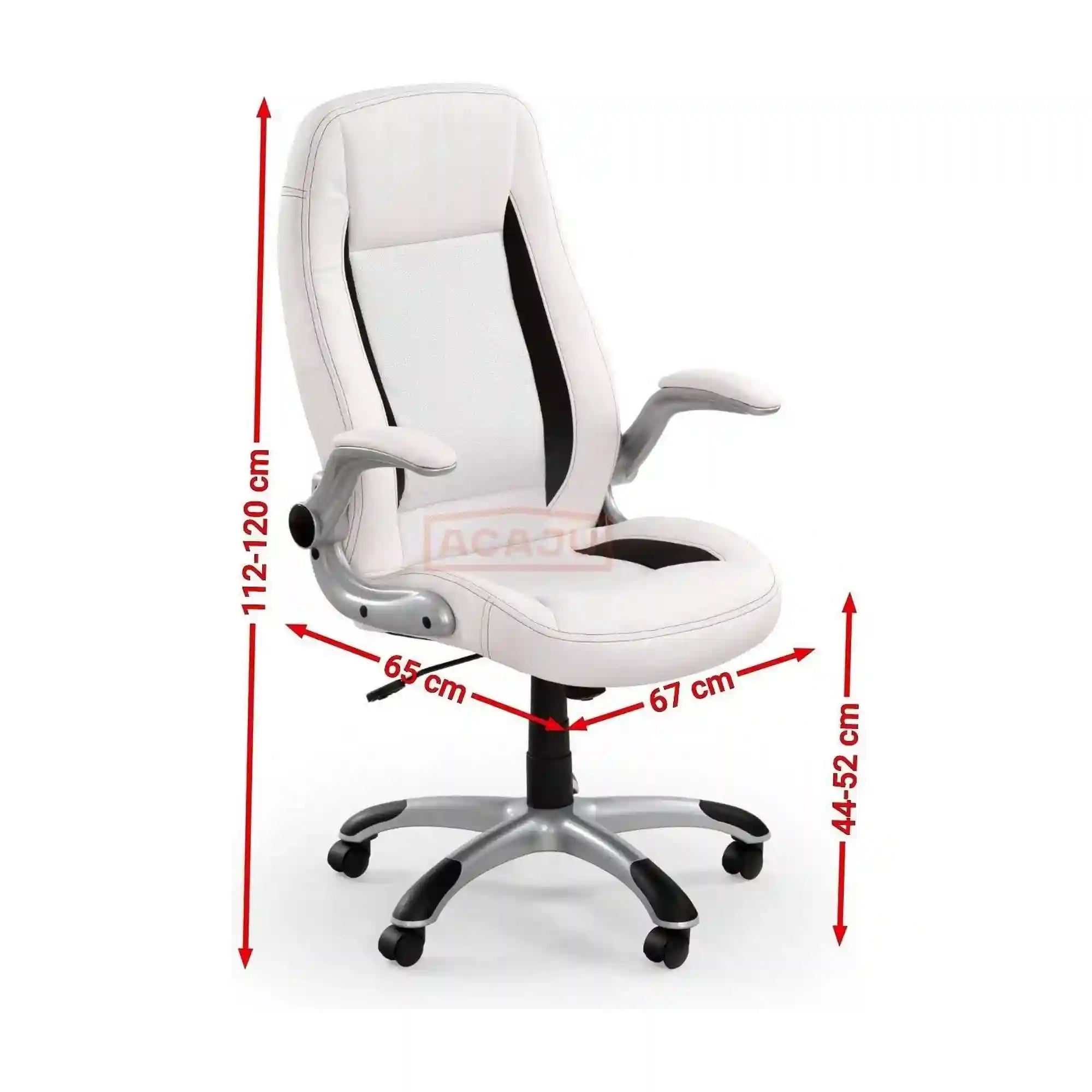 Scaun de birou SATURN, alb, piele ecologica perforata, 67x65x112/120 cm