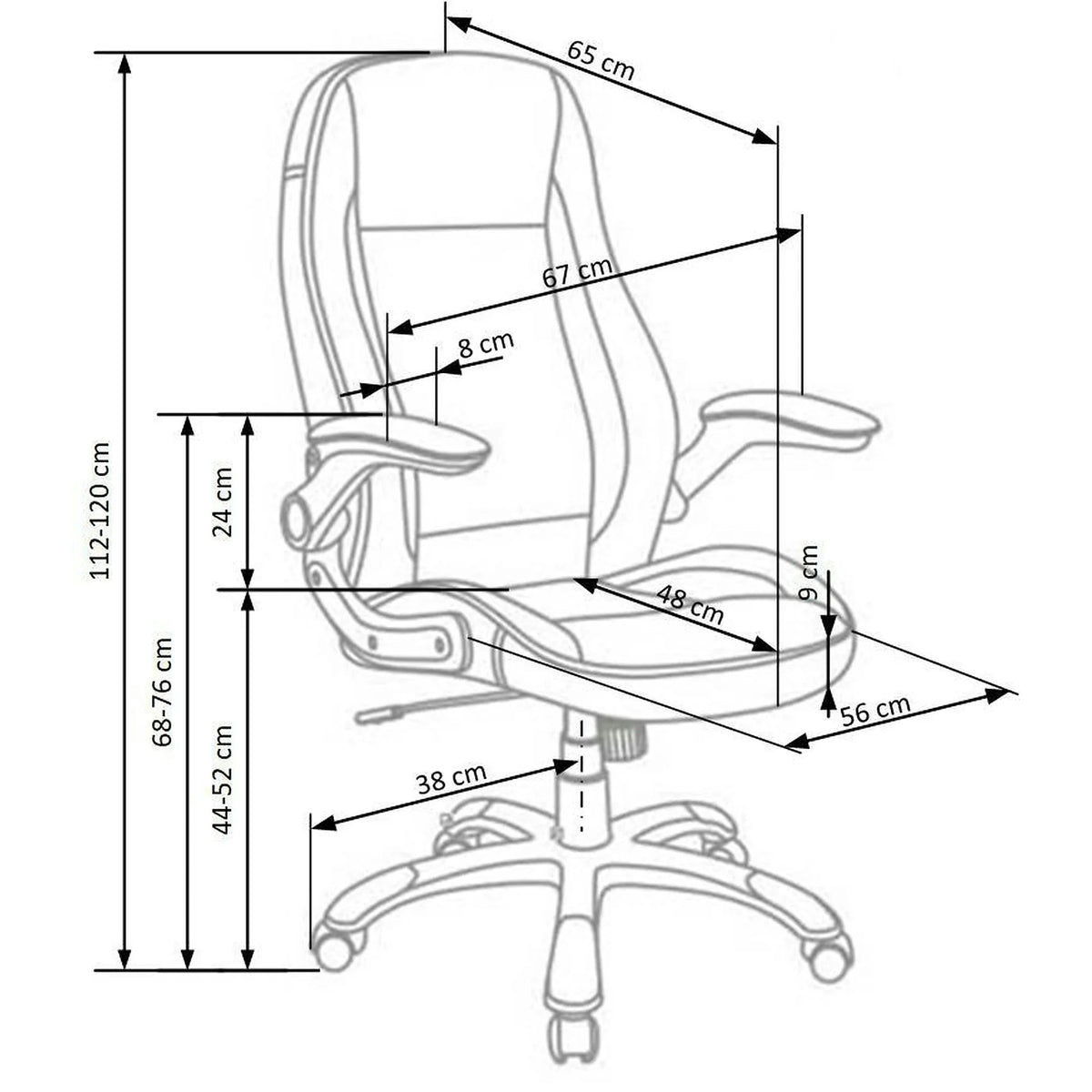 Scaun de birou SATURN, negru, piele ecologica perforata, 67x65x112/120 cm