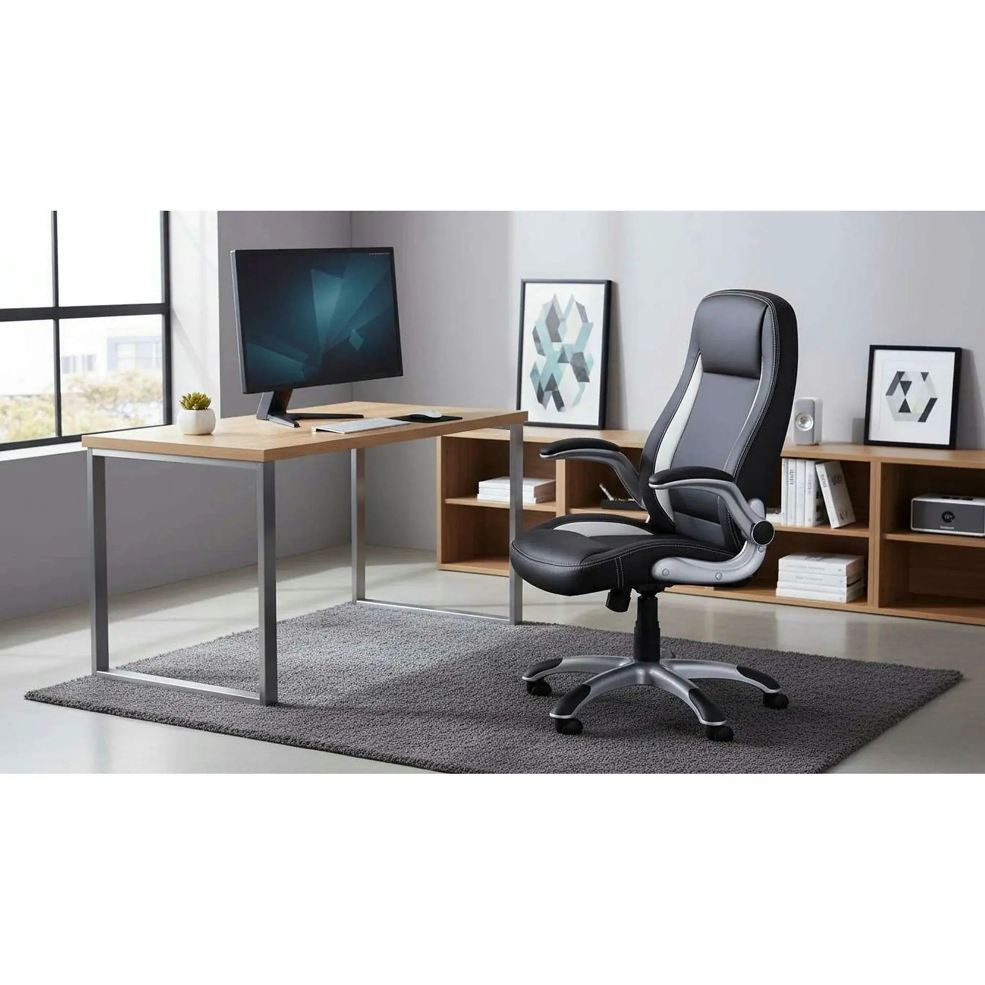 Scaun de birou SATURN, negru, piele ecologica perforata, 67x65x112/120 cm