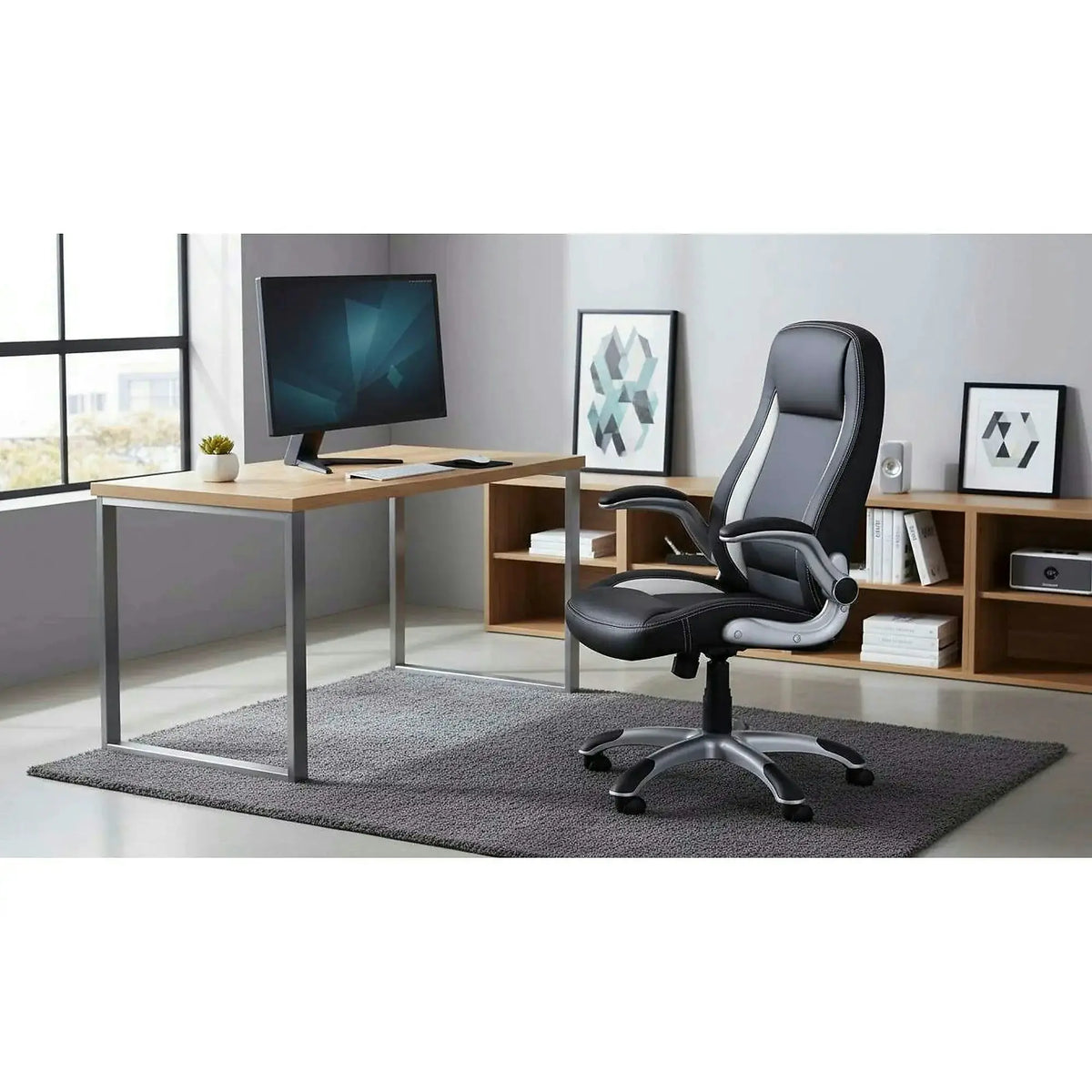 Scaun de birou SATURN, negru, piele ecologica perforata, 67x65x112/120 cm