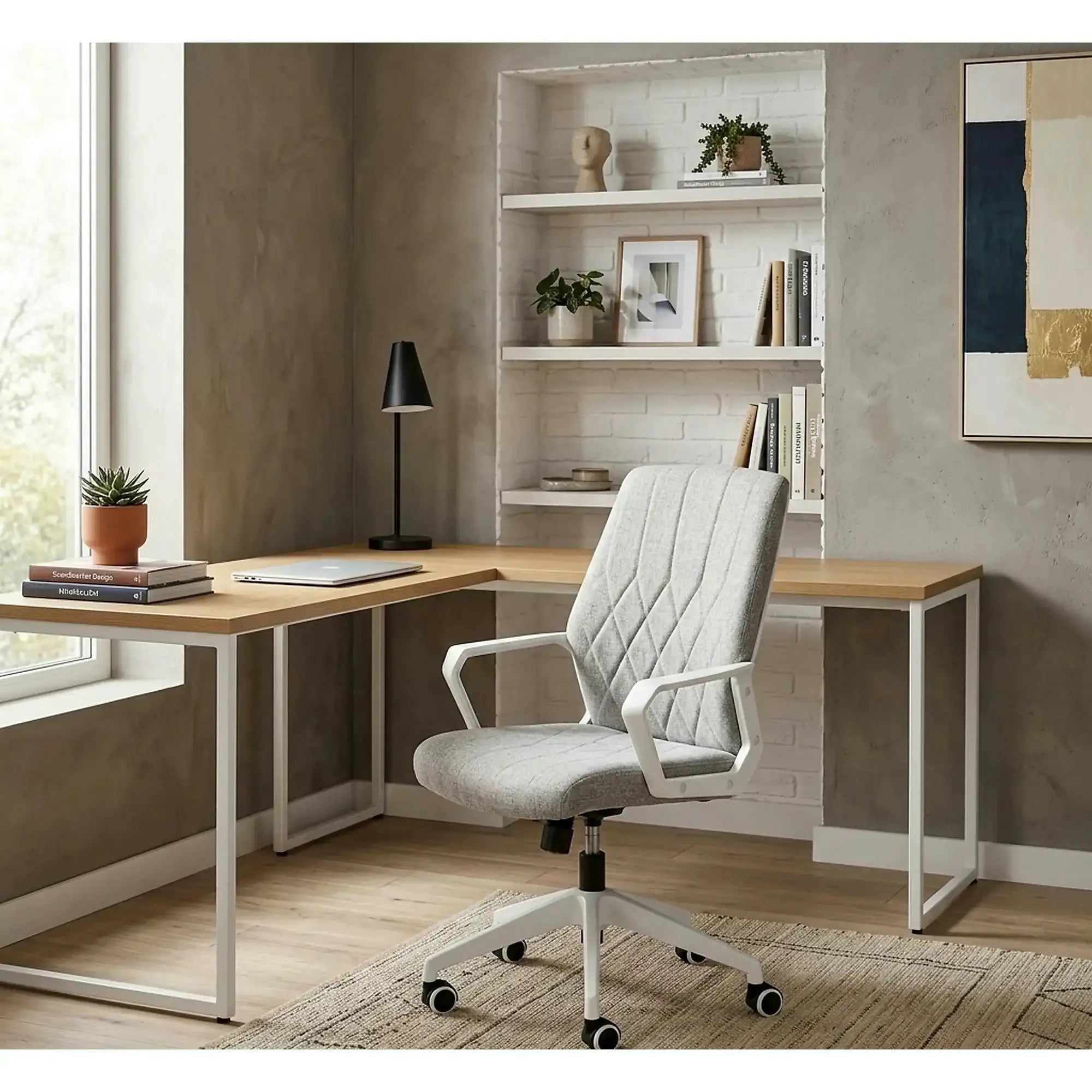 Scaun de birou SPIN 2, grej/alb, stofa clasica/metal, 59x62x99/106 cm