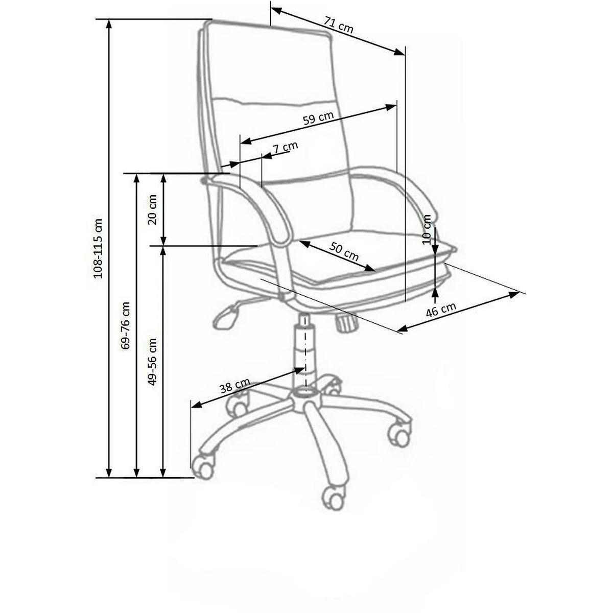 Scaun de birou STANLEY, negru, piele ecologica, 59x71x108/115 cm