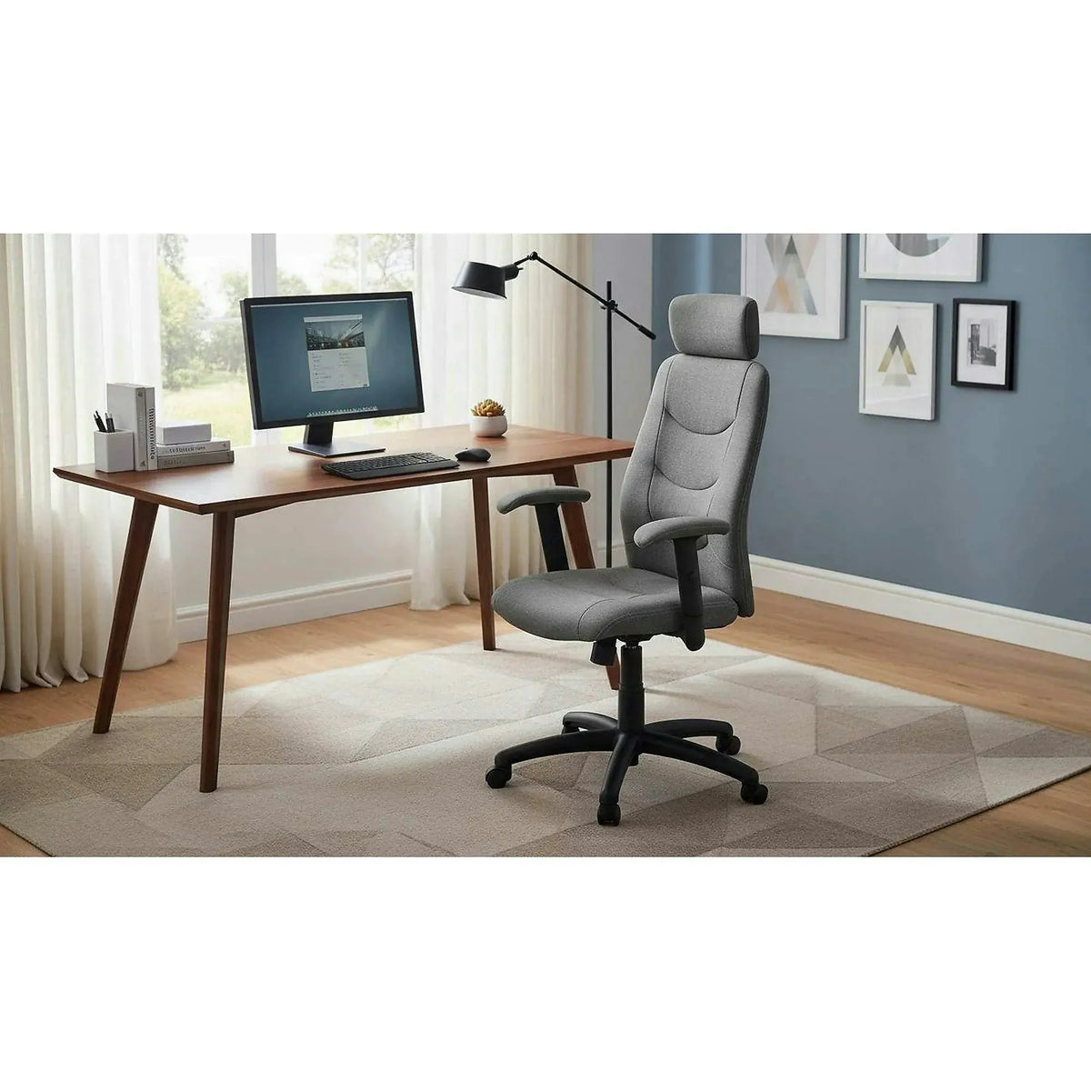 Scaun de birou STILO 2, gri inchis/negru, stofa, 66x49x116/125 cm