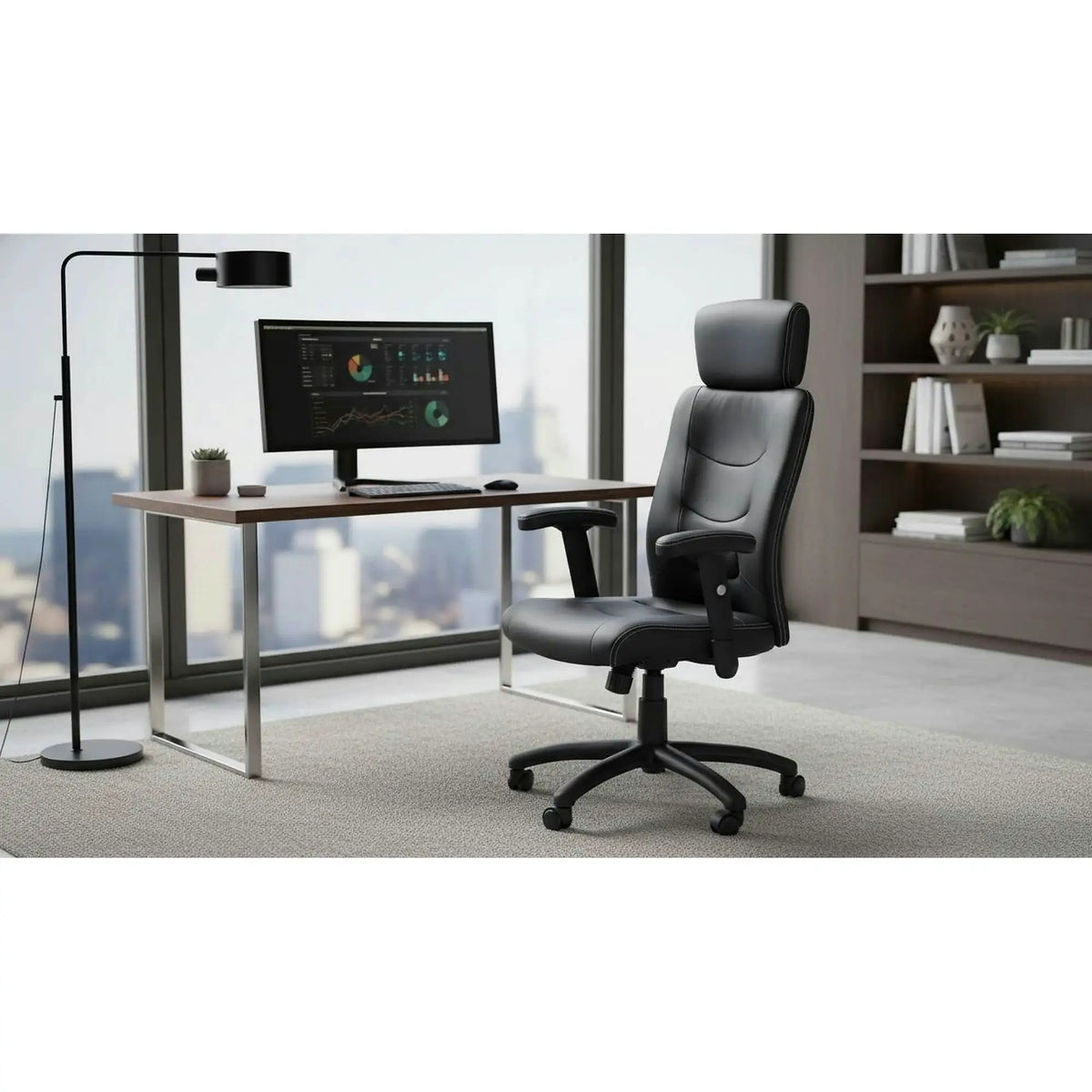 Scaun de birou STILO, negru, piele ecologica, 66x62x116/125 cm