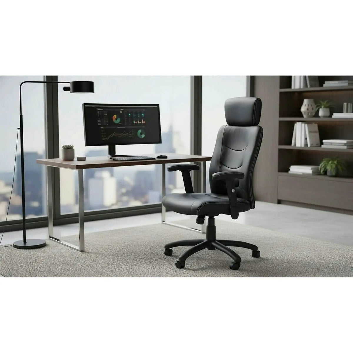 Scaun de birou STILO, negru, piele ecologica, 66x62x116/125 cm