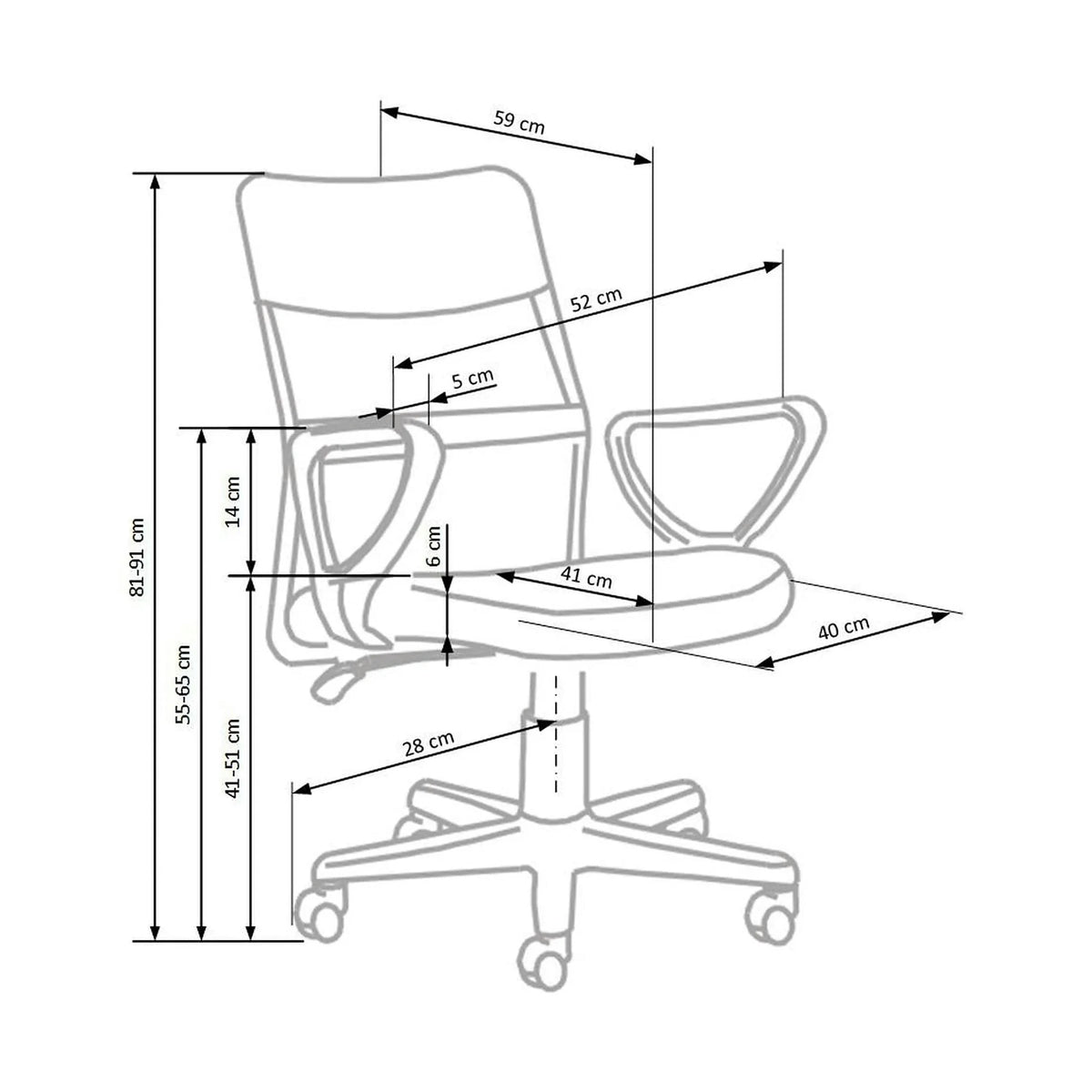Scaun de birou TIMMY, turcoaz, stofa mesh, 52x59x81/91 cm