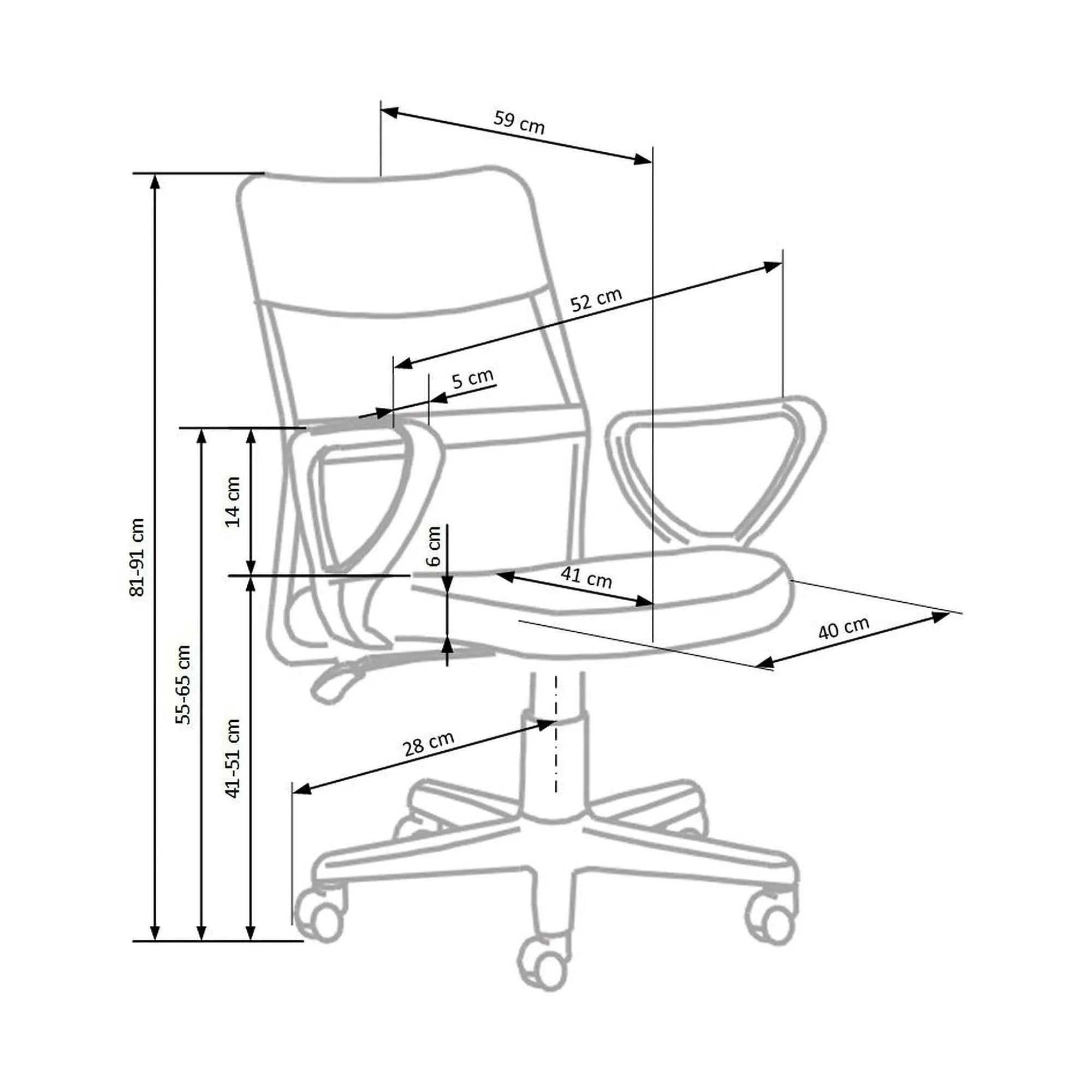 Scaun de birou TIMMY, turcoaz, stofa mesh, 52x59x81/91 cm