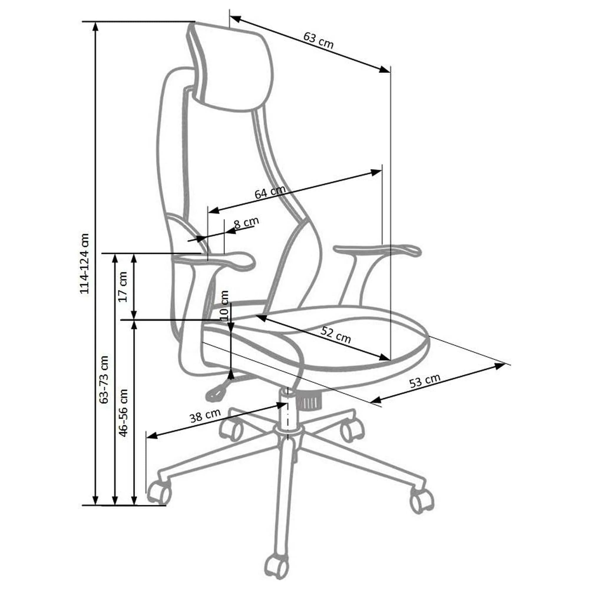 Scaun de birou TORINO, negru, piele ecologica/plasa, 64x63x114/124 cm