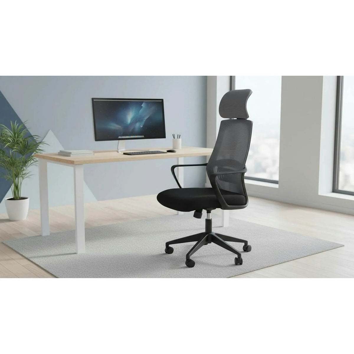 Scaun de birou VALDEZ, gri/negru, stofa/plasa, 64x60x116/121 cm