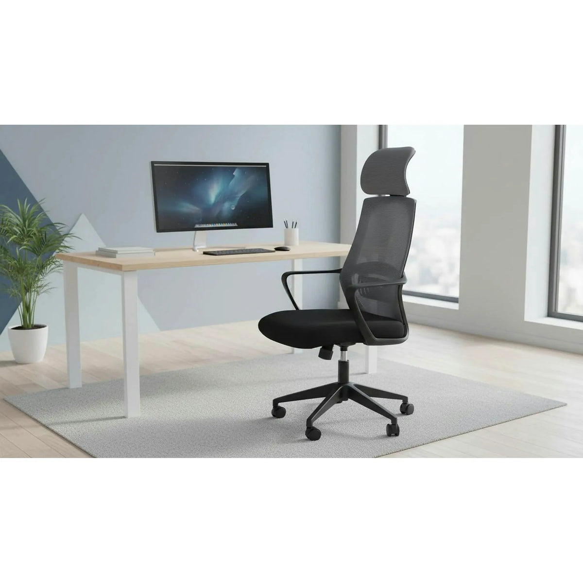Scaun de birou VALDEZ, gri/negru, stofa/plasa, 64x60x116/121 cm