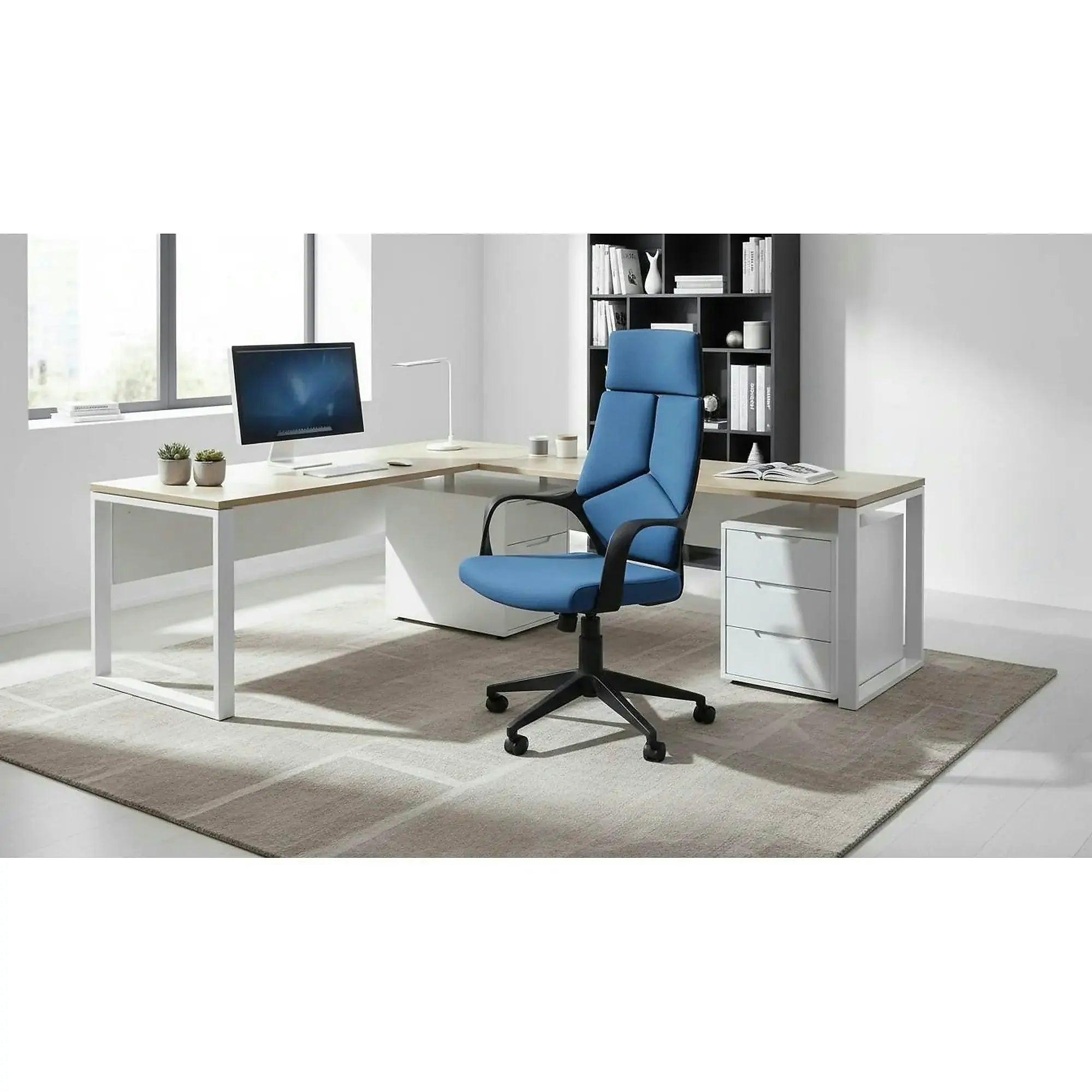 Scaun de birou VOYAGER, albastru/negru, stofa, 64x61x115/125 cm