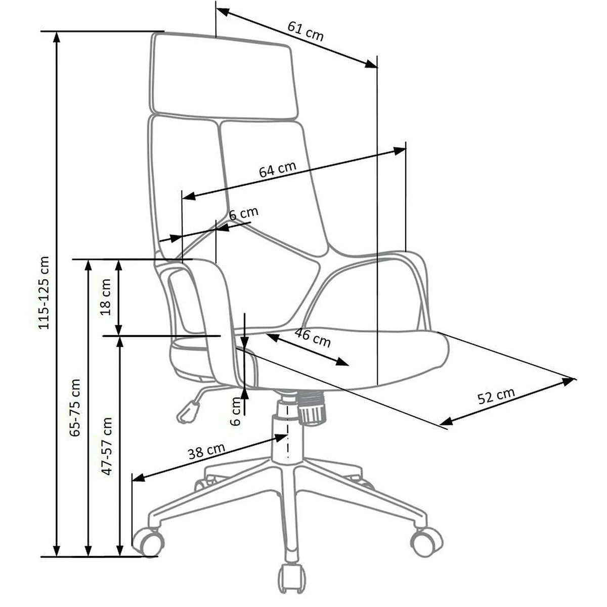 Scaun de birou VOYAGER, albastru/negru, stofa, 64x61x115/125 cm