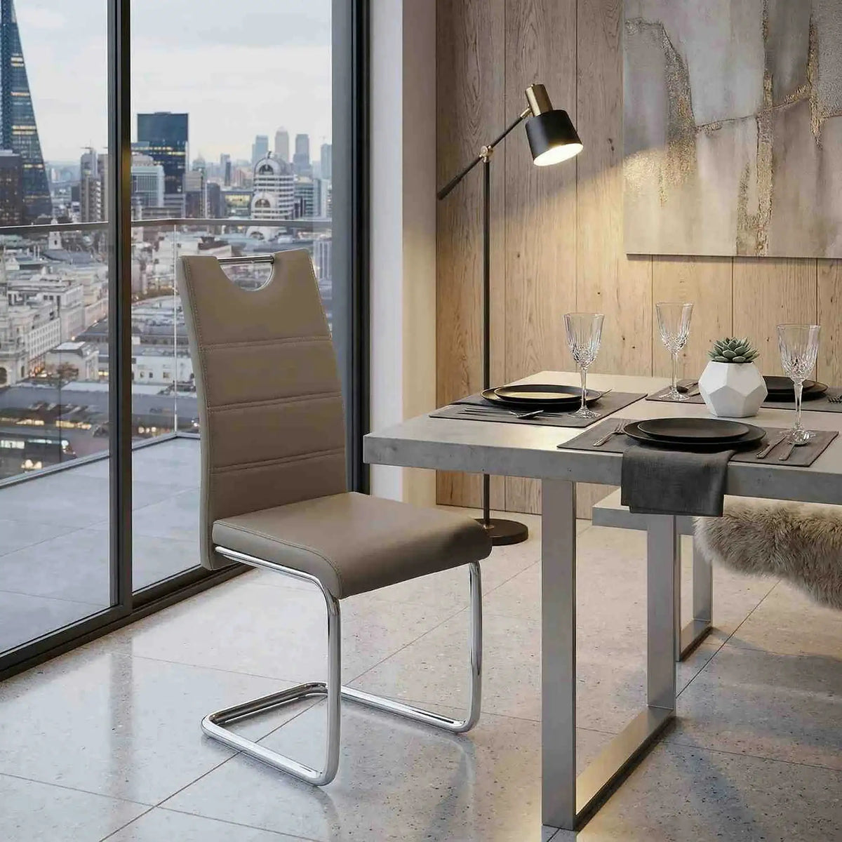 Scaun de bucatarie ABIRA NEW, cappuccino/crom, piele ecologica/metal, 43x44x96 cm