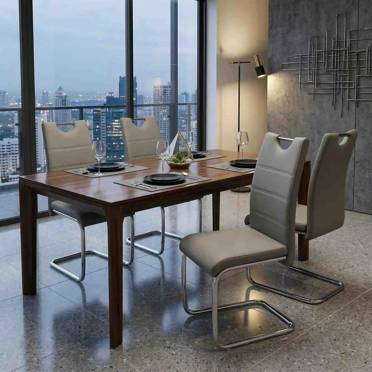 Scaun de bucatarie ABIRA NEW, gri deschis/crom, piele ecologica/metal, 43x44x96 cm