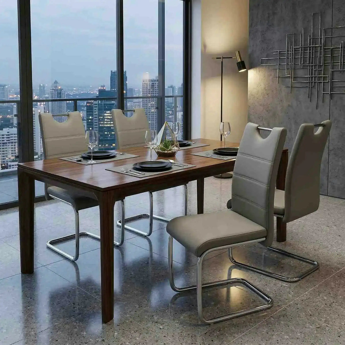 Scaun de bucatarie ABIRA NEW, gri deschis/crom, piele ecologica/metal, 43x44x96 cm