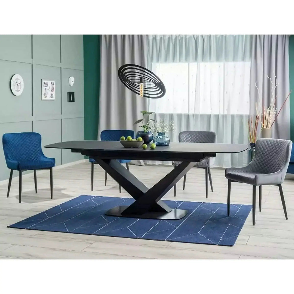 Scaun de dining COLIN B, gri/negru, stofa catifelata/metal, 52x45x82 cm