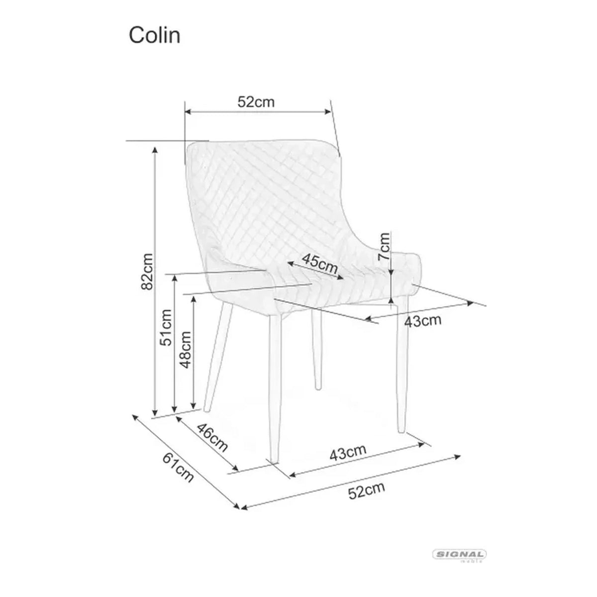 Scaun de dining COLIN B, gri/negru, stofa catifelata/metal, 52x45x82 cm