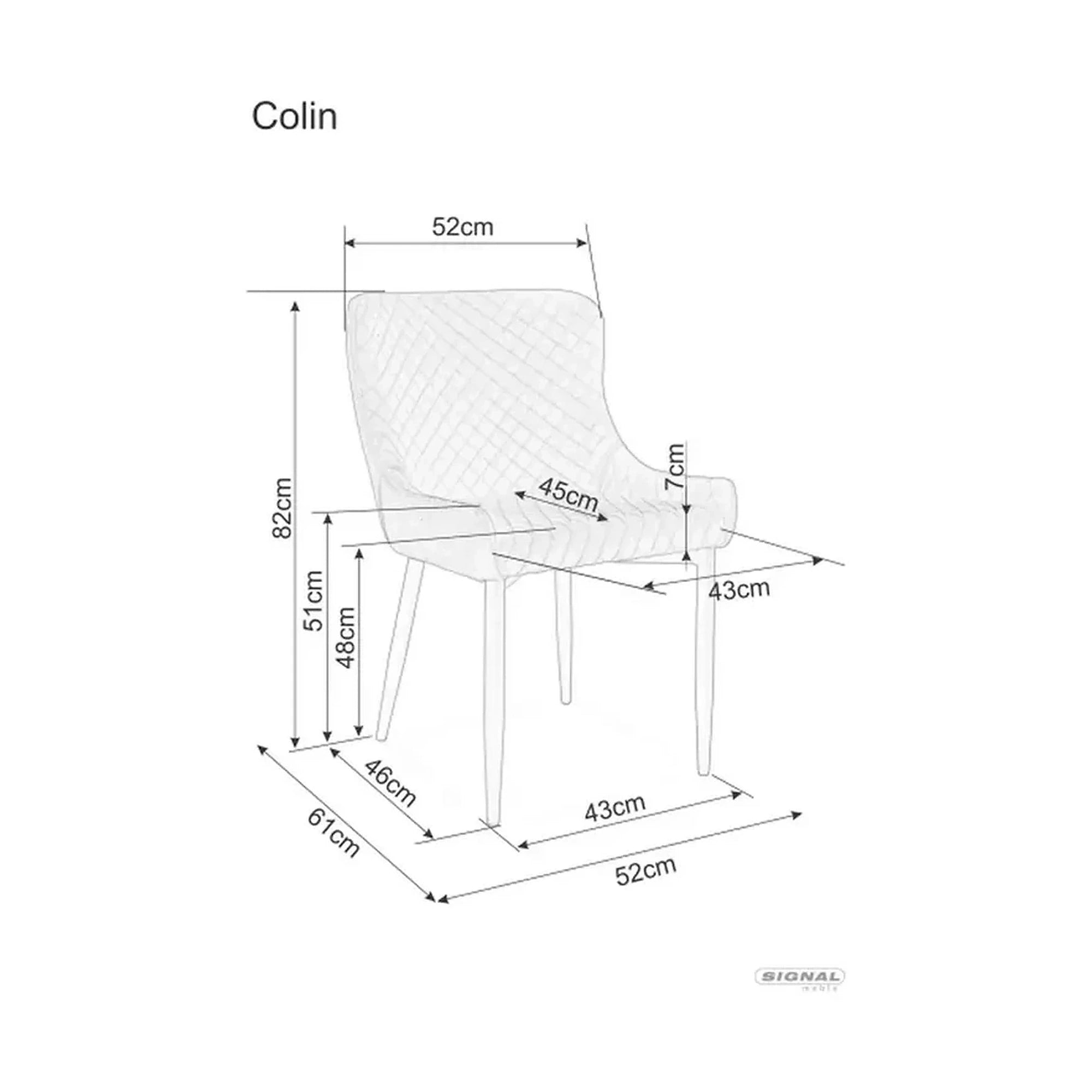 Scaun de dining COLIN B, gri/negru, stofa catifelata/metal, 52x45x82 cm