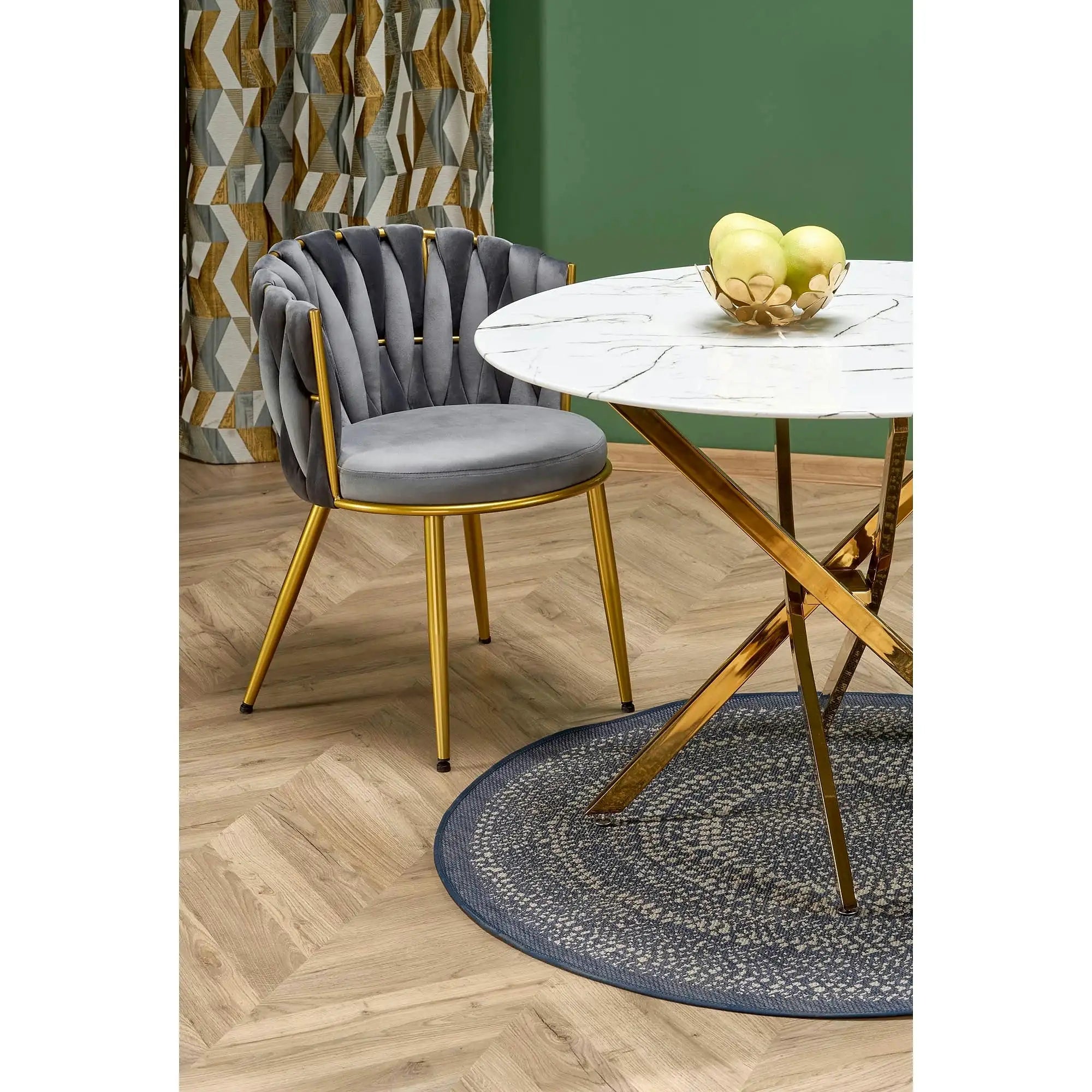 Scaun de dining K517, gri/auriu, stofa catifelata/metal, 57x60x79 cm