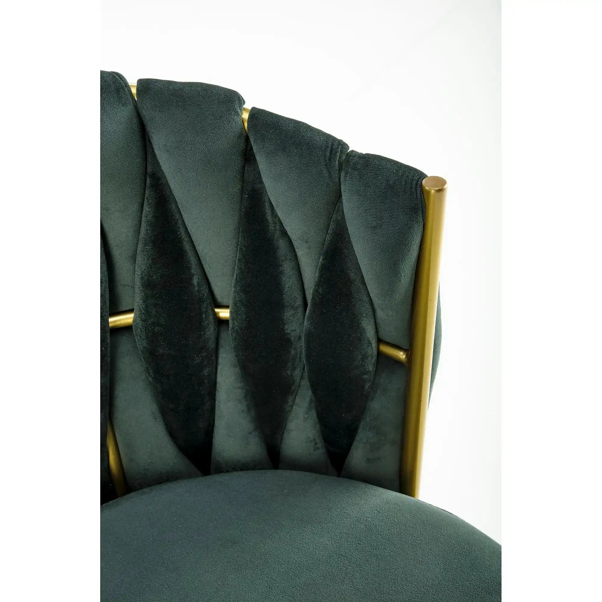 Scaun de dining K517, verde inchis/auriu, stofa catifelata/metal, 57x60x79 cm