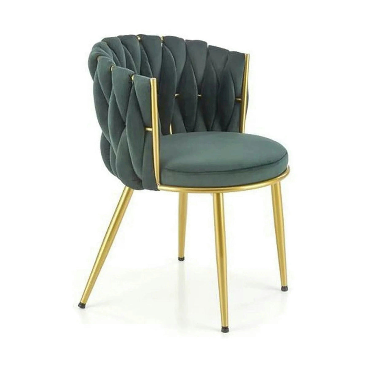 Scaun de dining K517, verde inchis/auriu, stofa catifelata/metal, 57x60x79 cm