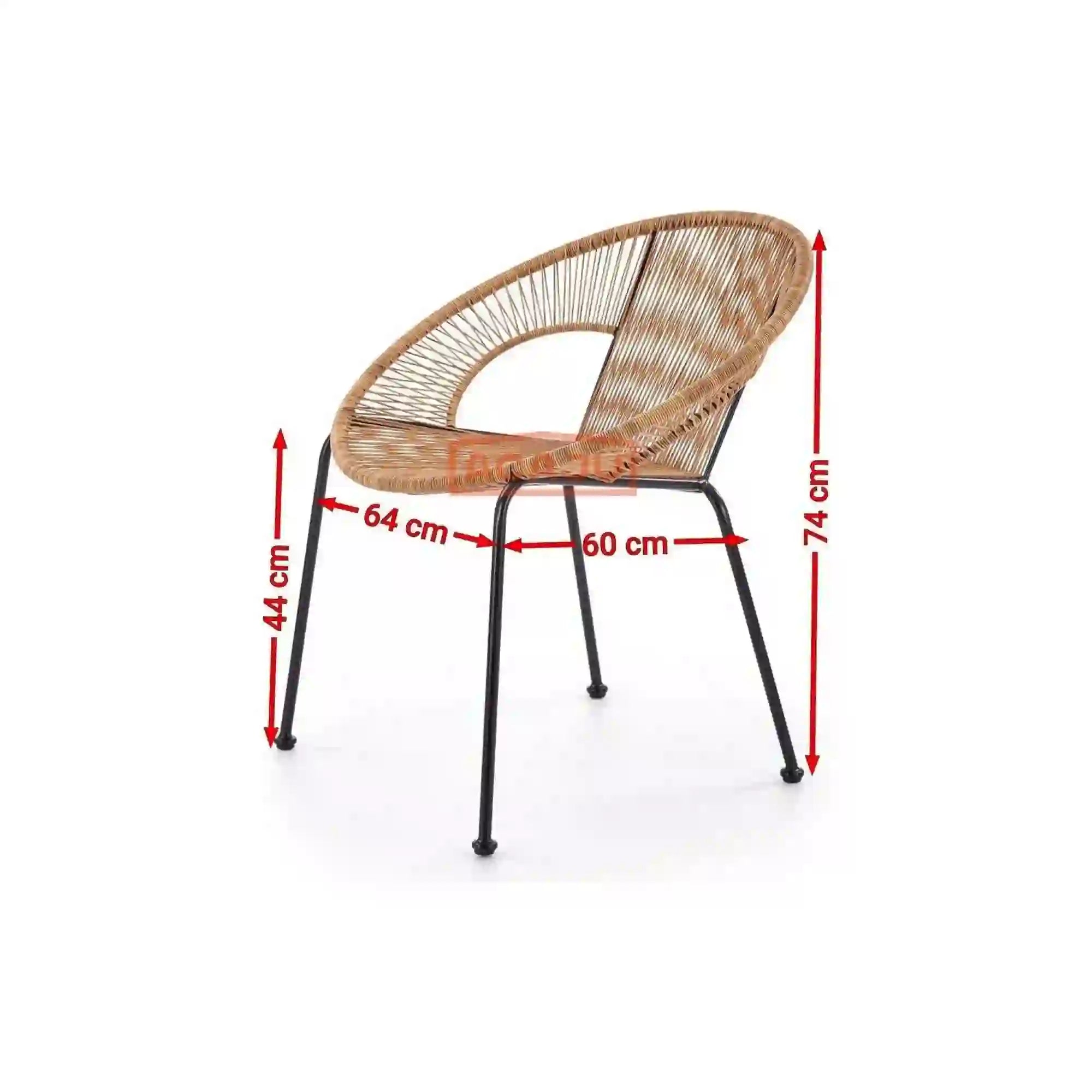 Scaun de gradina BARI, maro/negru, rattan sintetic/otel, 69x60x74x44 cm