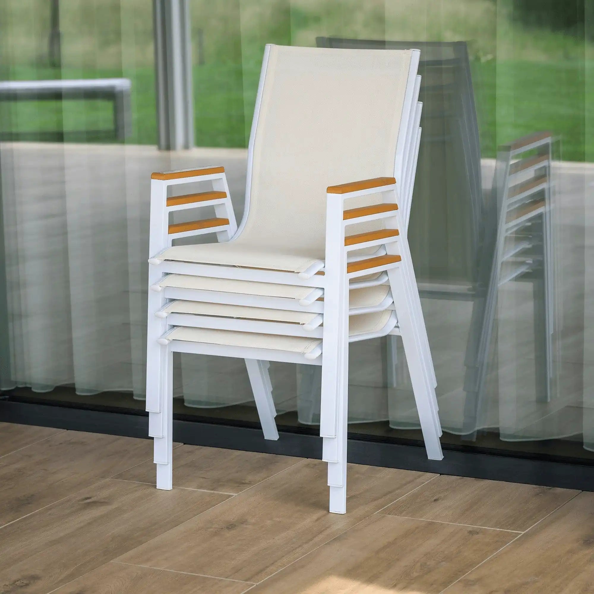 Scaun de gradina BONTO, alb, material textil/otel, 61x56x90 cm