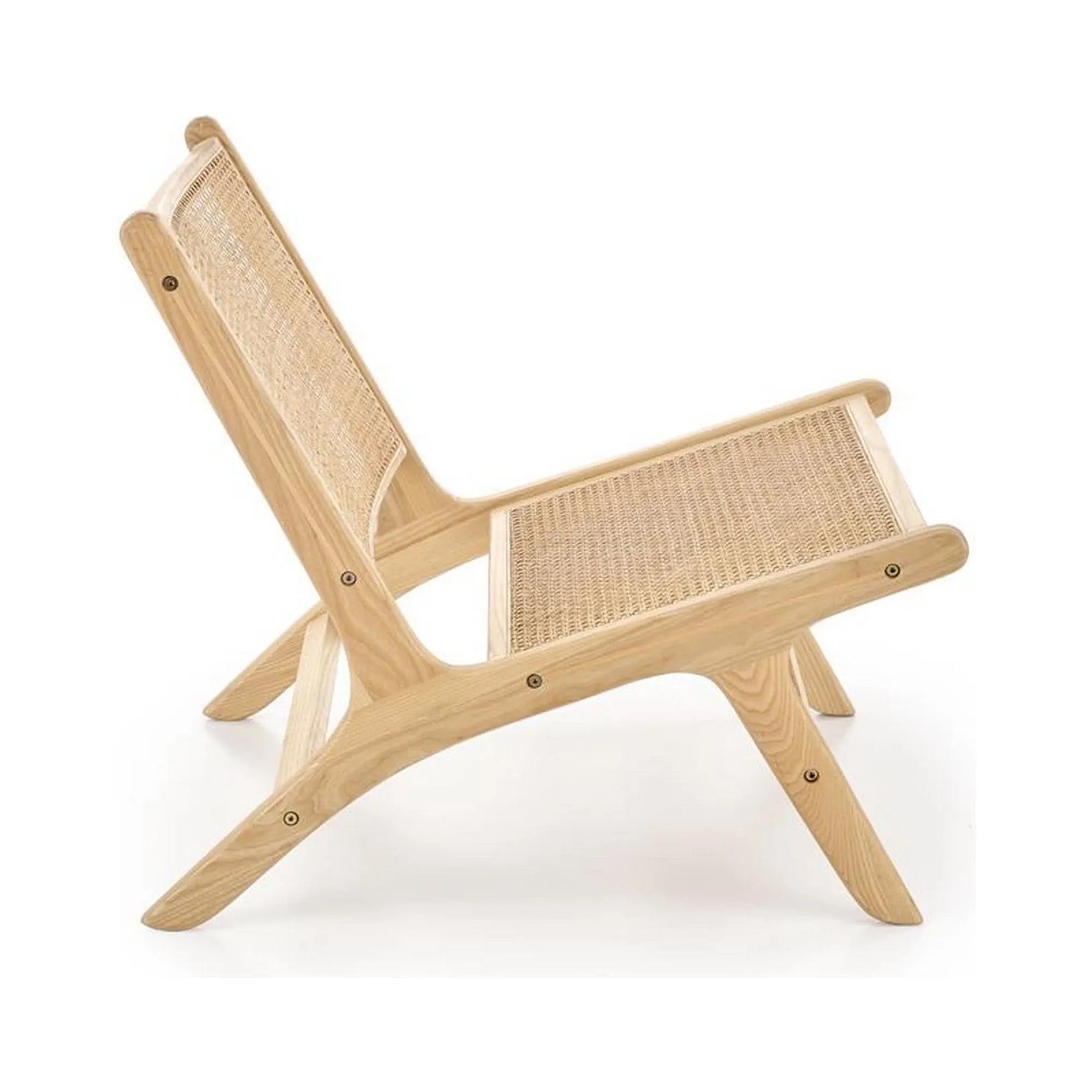 Scaun de gradina FODEN 2, stejar deschis, ratan natural/lemn, 65x82x74 cm