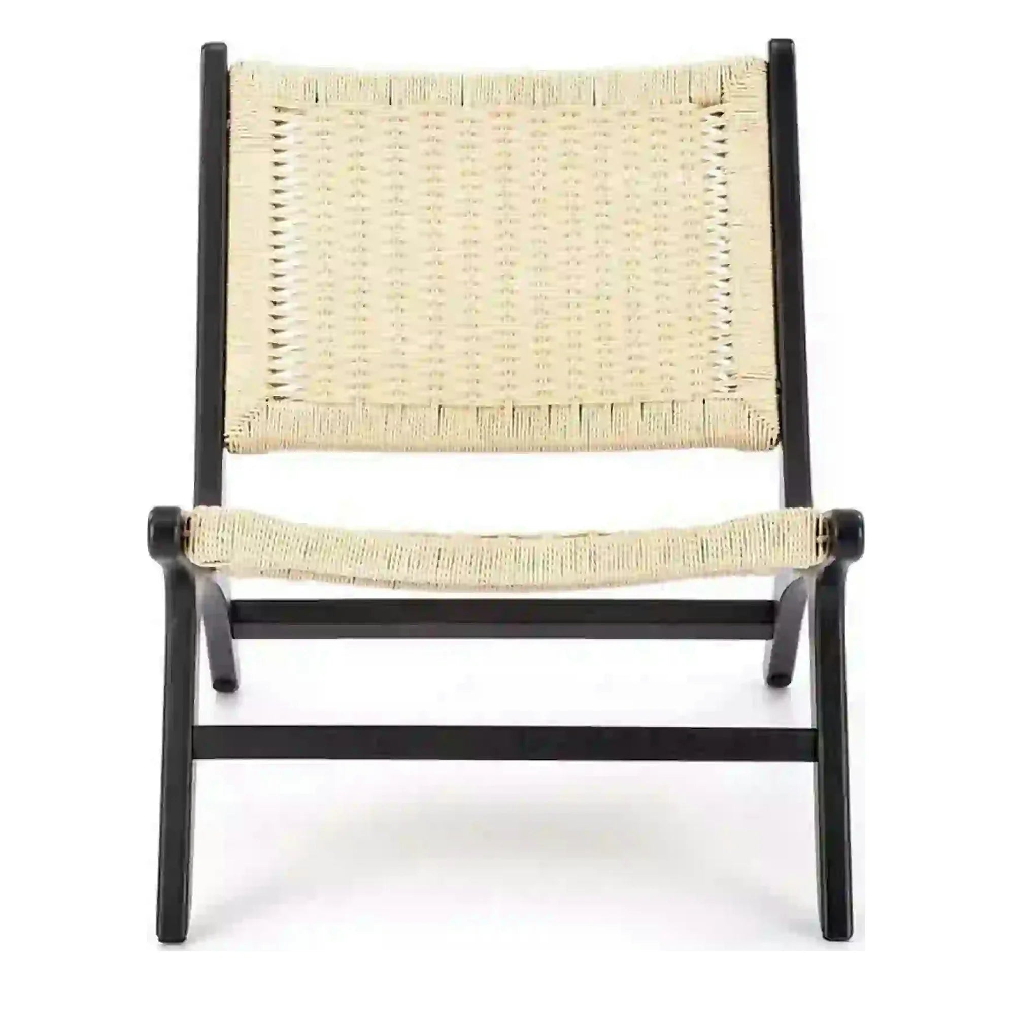 Scaun de gradina FODEN, bej deschis/negru, rattan natural/lemn, 65x74x84 cm
