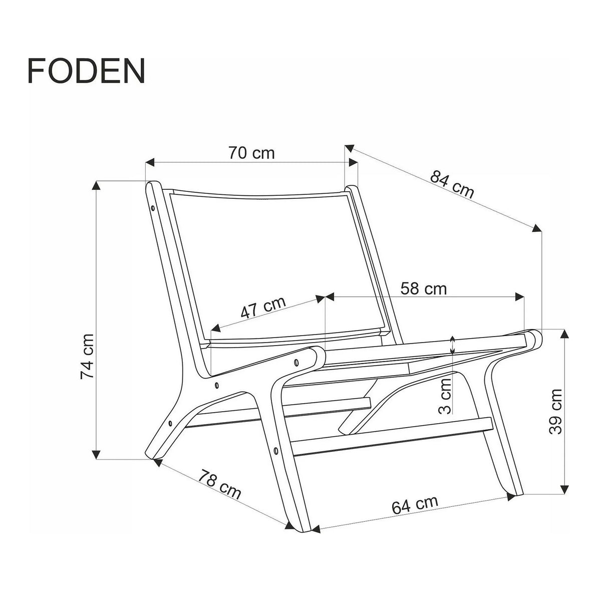 Scaun de gradina FODEN, bej deschis/negru, rattan natural/lemn, 65x74x84 cm