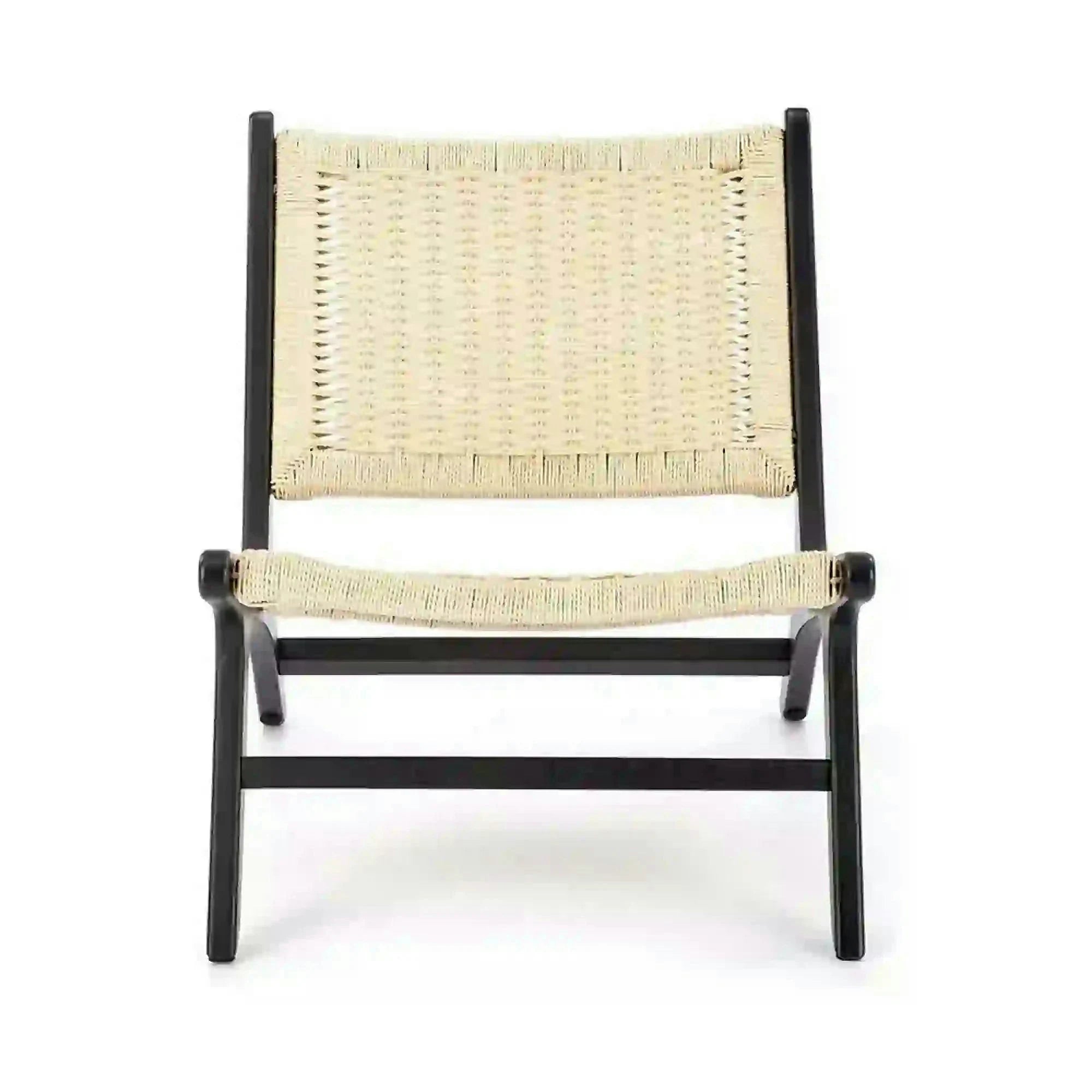 Scaun de gradina FODEN, bej deschis/negru, rattan natural/lemn, 65x74x84 cm
