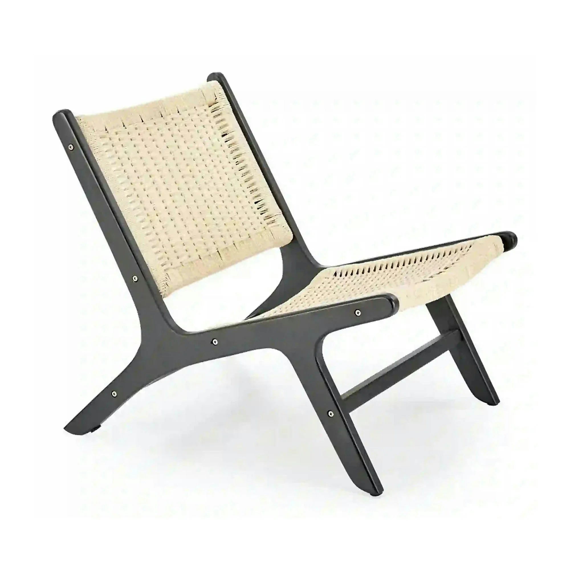 Scaun de gradina FODEN, bej deschis/negru, rattan natural/lemn, 65x74x84 cm