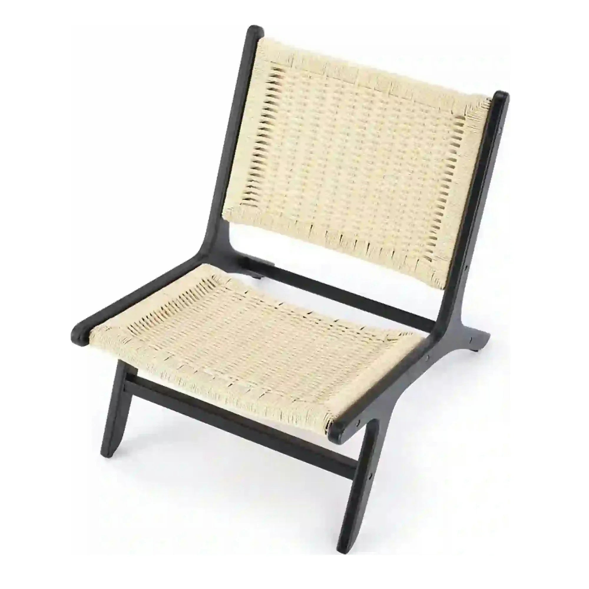 Scaun de gradina FODEN, bej deschis/negru, rattan natural/lemn, 65x74x84 cm