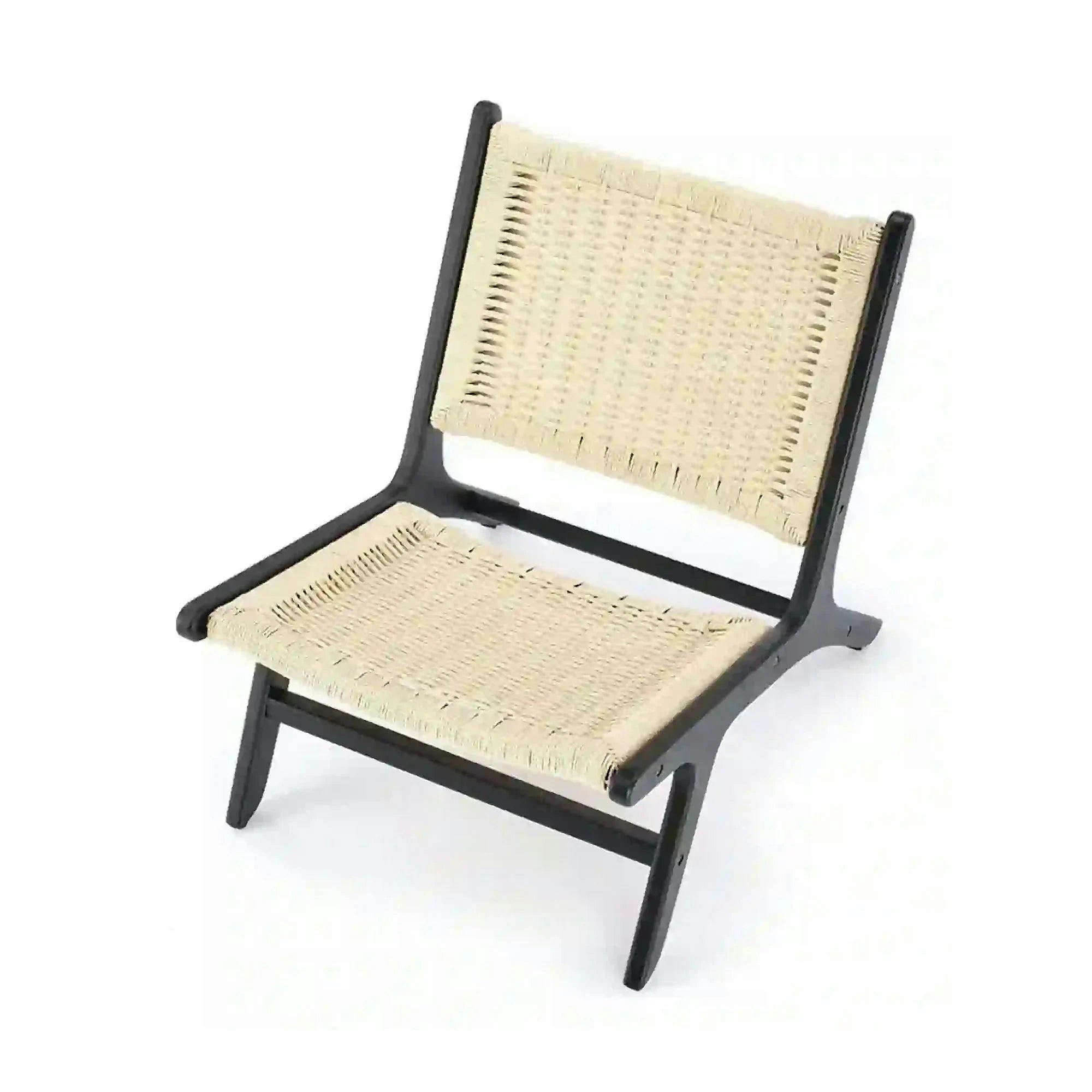 Scaun de gradina FODEN, bej deschis/negru, rattan natural/lemn, 65x74x84 cm