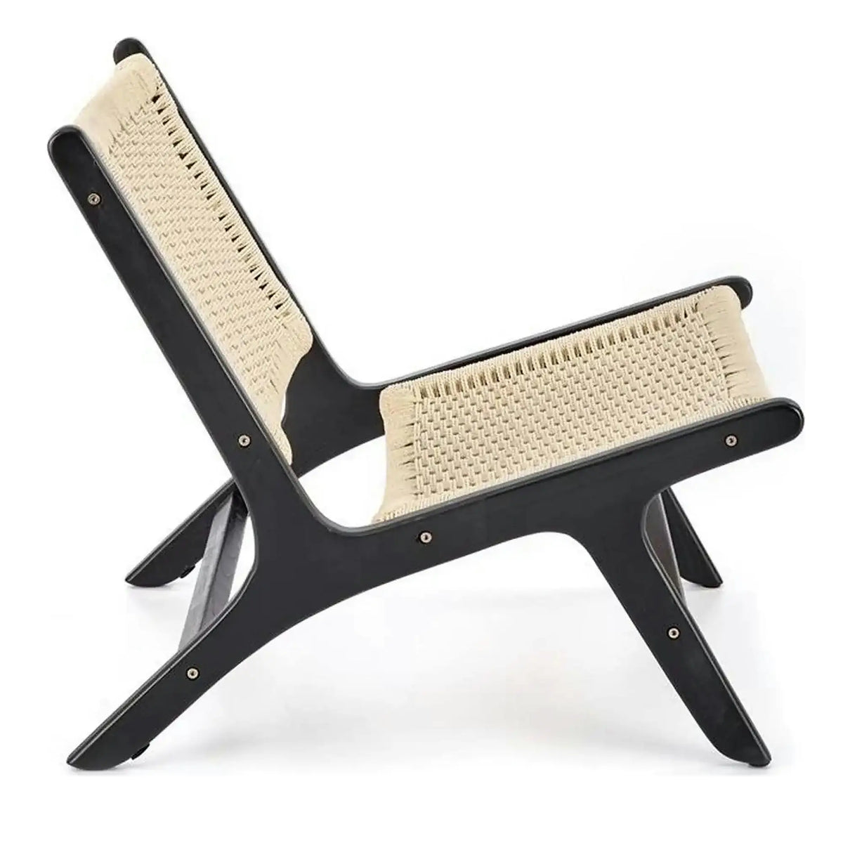 Scaun de gradina FODEN, bej deschis/negru, rattan natural/lemn, 65x74x84 cm