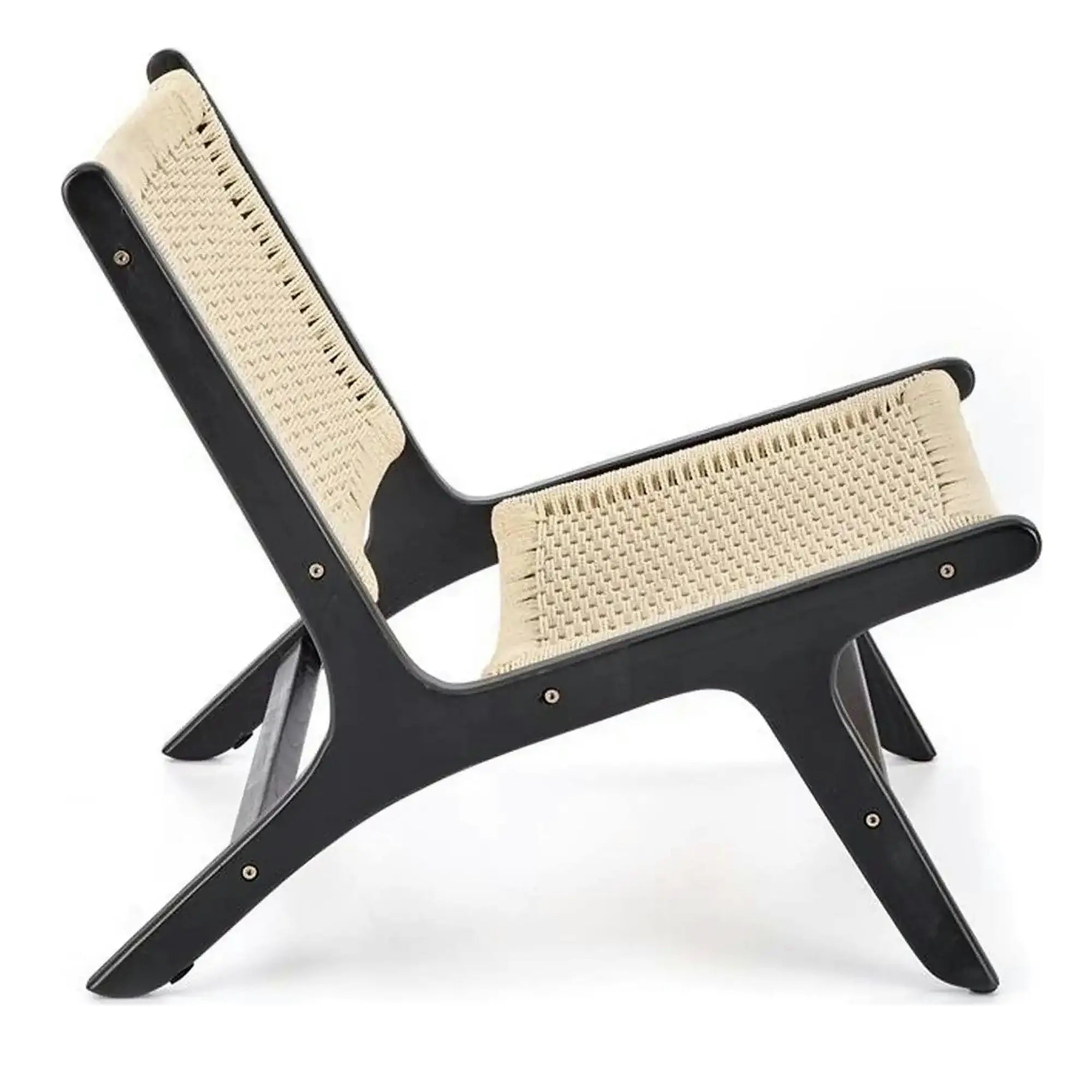 Scaun de gradina FODEN, bej deschis/negru, rattan natural/lemn, 65x74x84 cm