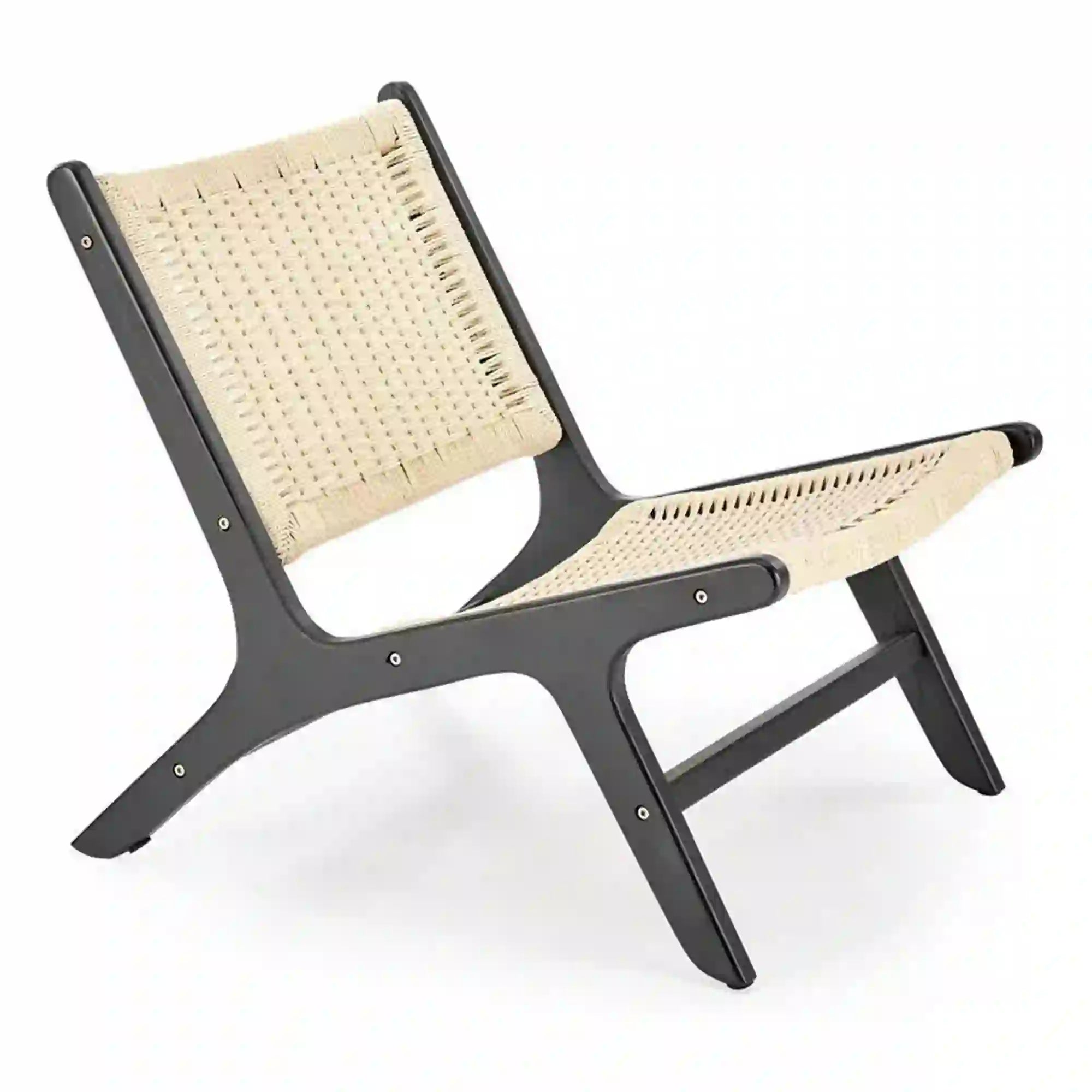 Scaun de gradina FODEN, bej deschis/negru, rattan natural/lemn, 65x74x84 cm