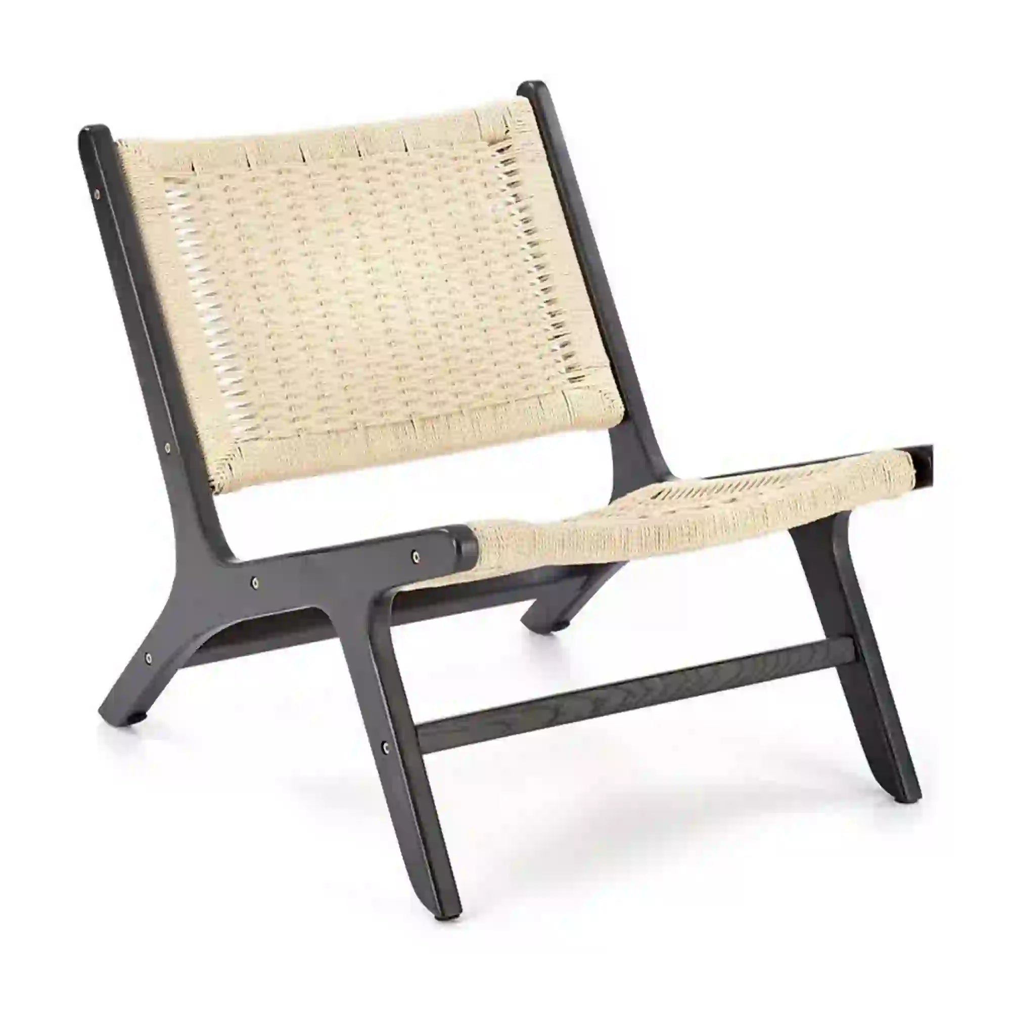 Scaun de gradina FODEN, bej deschis/negru, rattan natural/lemn, 65x74x84 cm